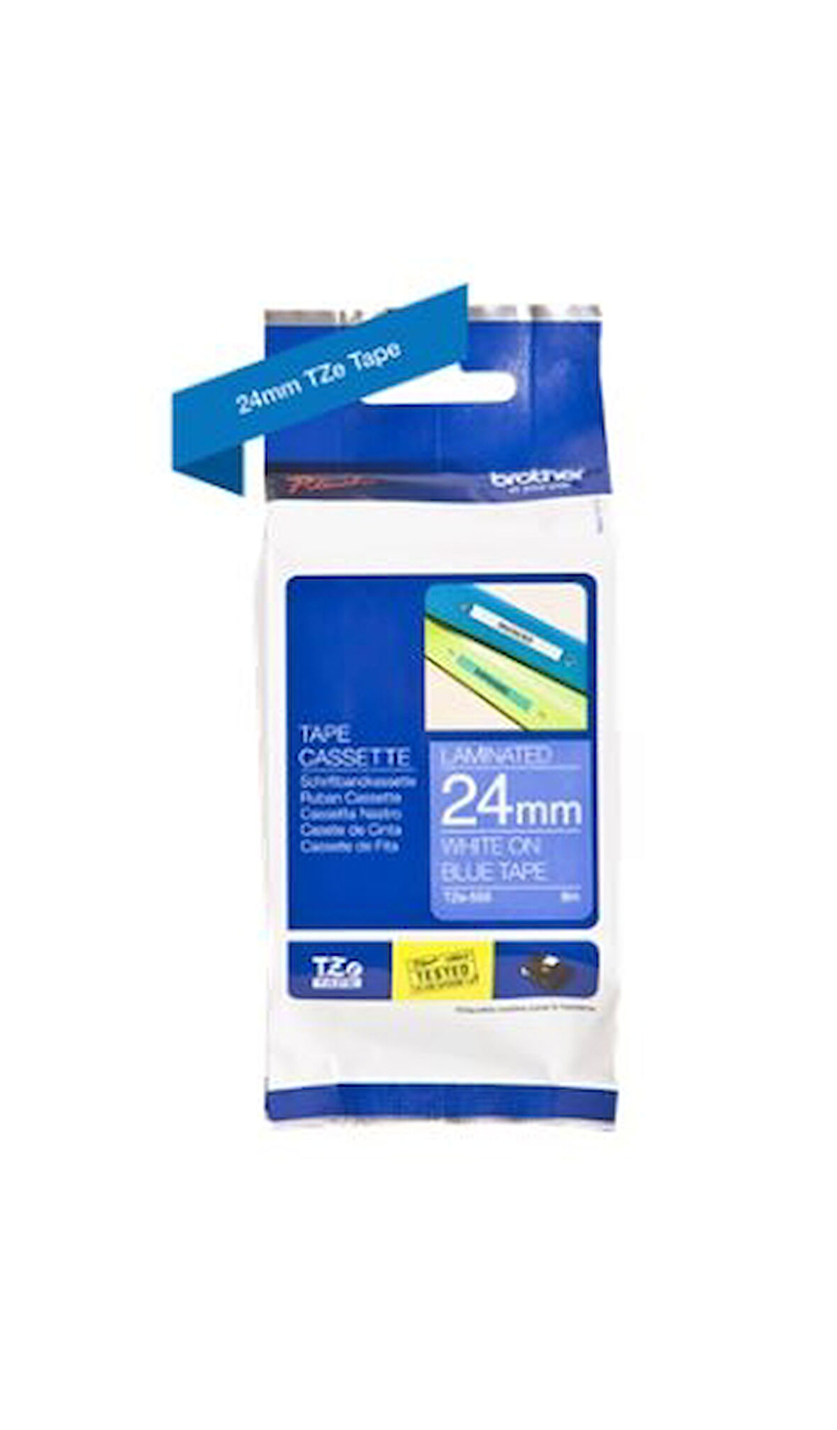 Brother TZe-555 Mavi Üzerine Beyaz Etiket 24mm - 