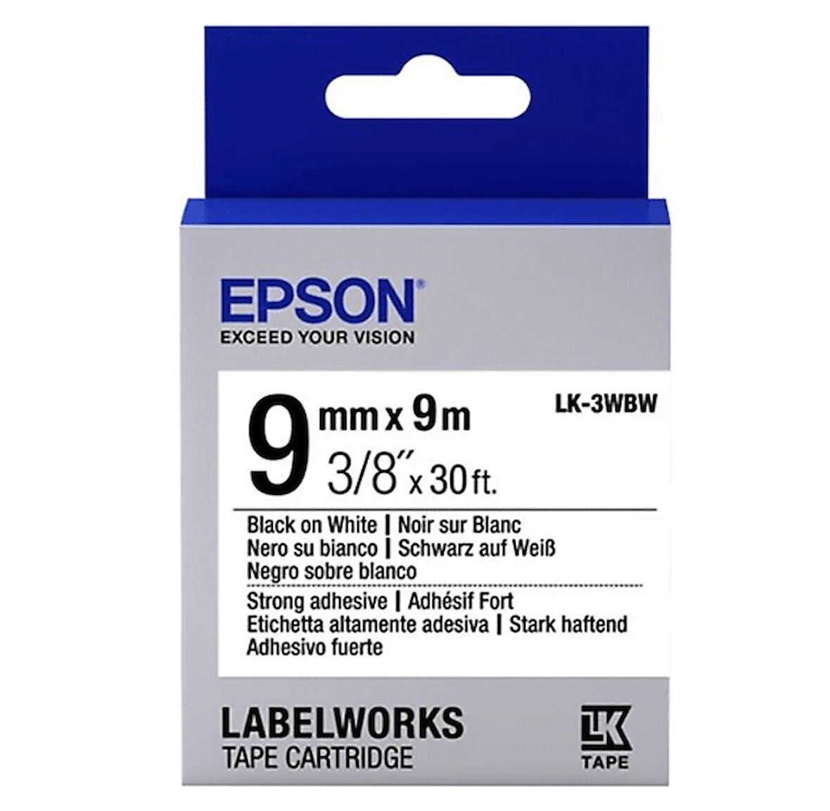 Epson LK-3WBW Strong  Beyaz Üzeri Siyah 9MM 9Metre