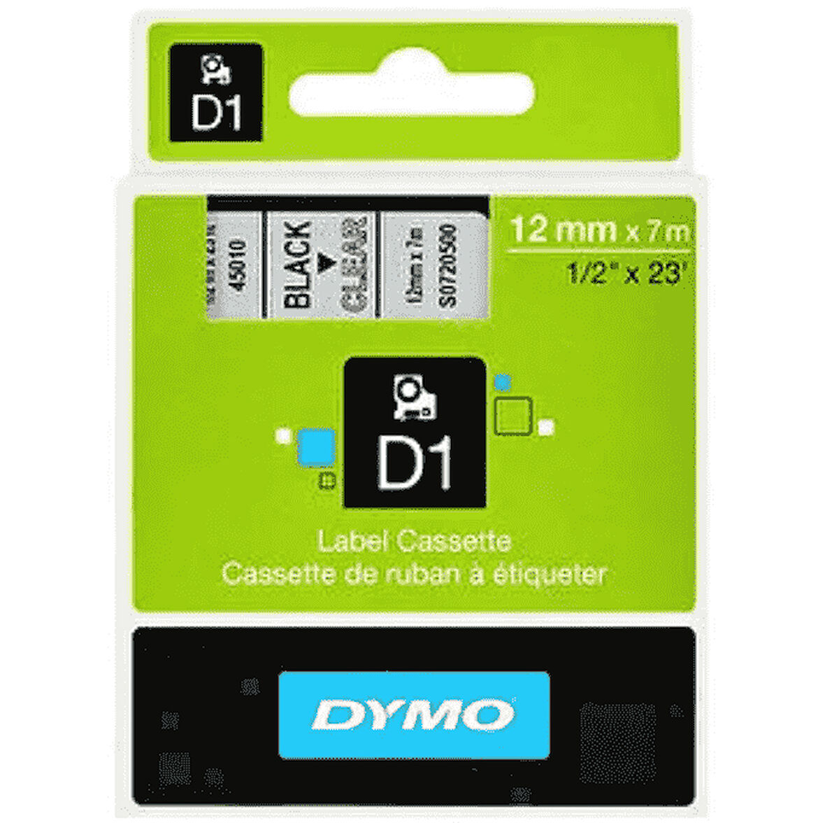 Dymo 45010 Şeffaf Üzerine Siyah 12mm/7m  Şerit