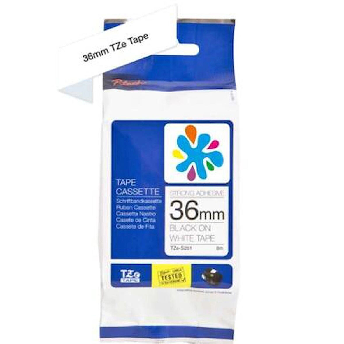 Brother TZe-S261 Beyaz üzerine Siyah Güçlü Yapışkanlı Laminasyonlu Muadil Etiket