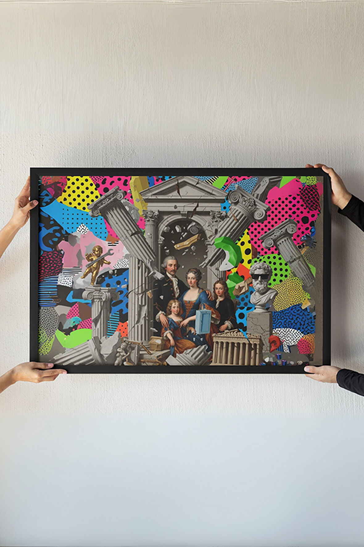 Yunan Mimarisi Art Çerçeveli Tablo – Mimari Kolaj, Satirik Dekor, Eklektik Duvar Sanatı – 30 x 42 cm