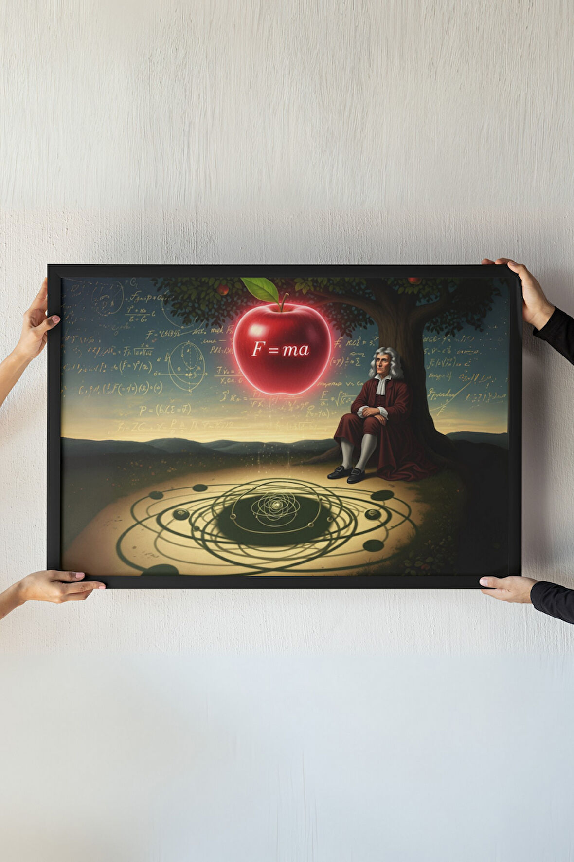 Newton Elma Çerçeveli Tablo – Yerçekimi Yasası Sanat Tasarımı – Bilim Tarihi Dekor – 30x42 cm