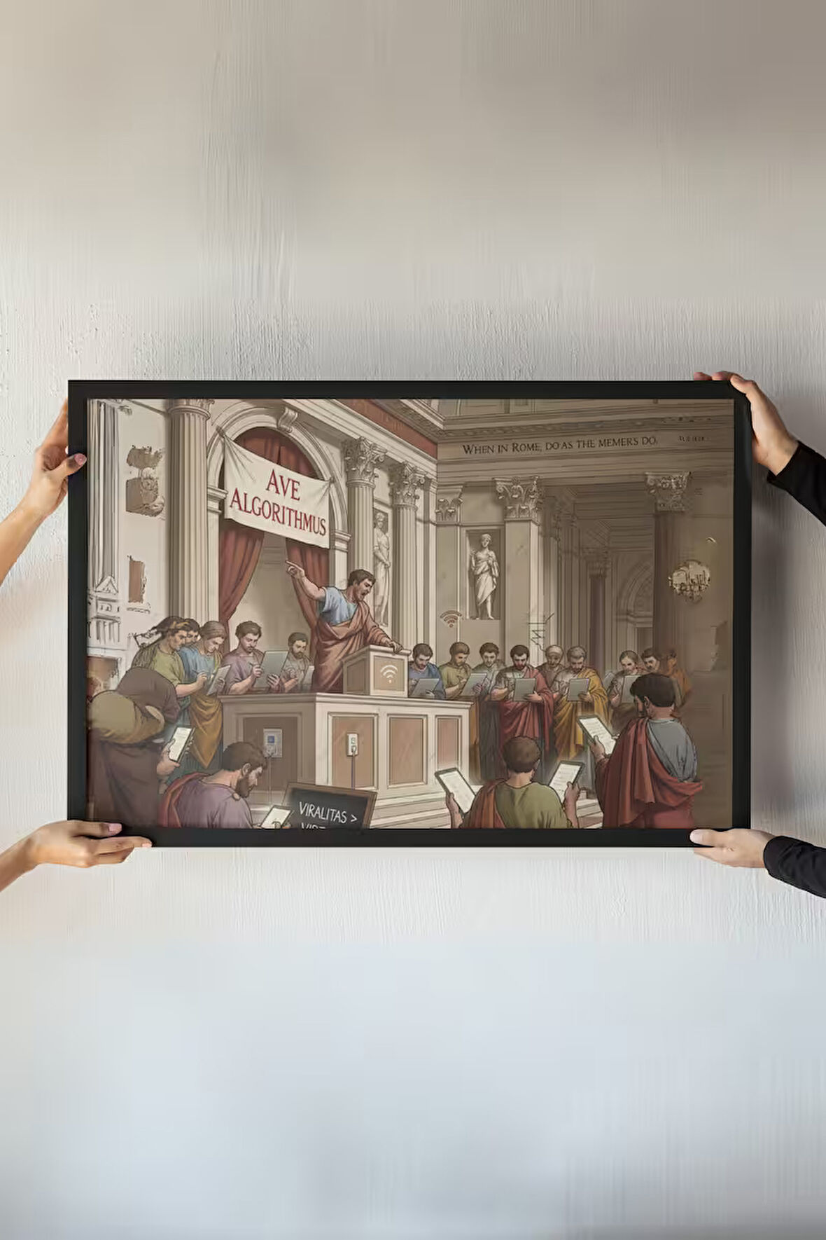 Roma Senatosu Mizahi Çerçeveli Tablo – Ave Algorithmus ve Sosyal Medya Dekoru – 30x42 cm