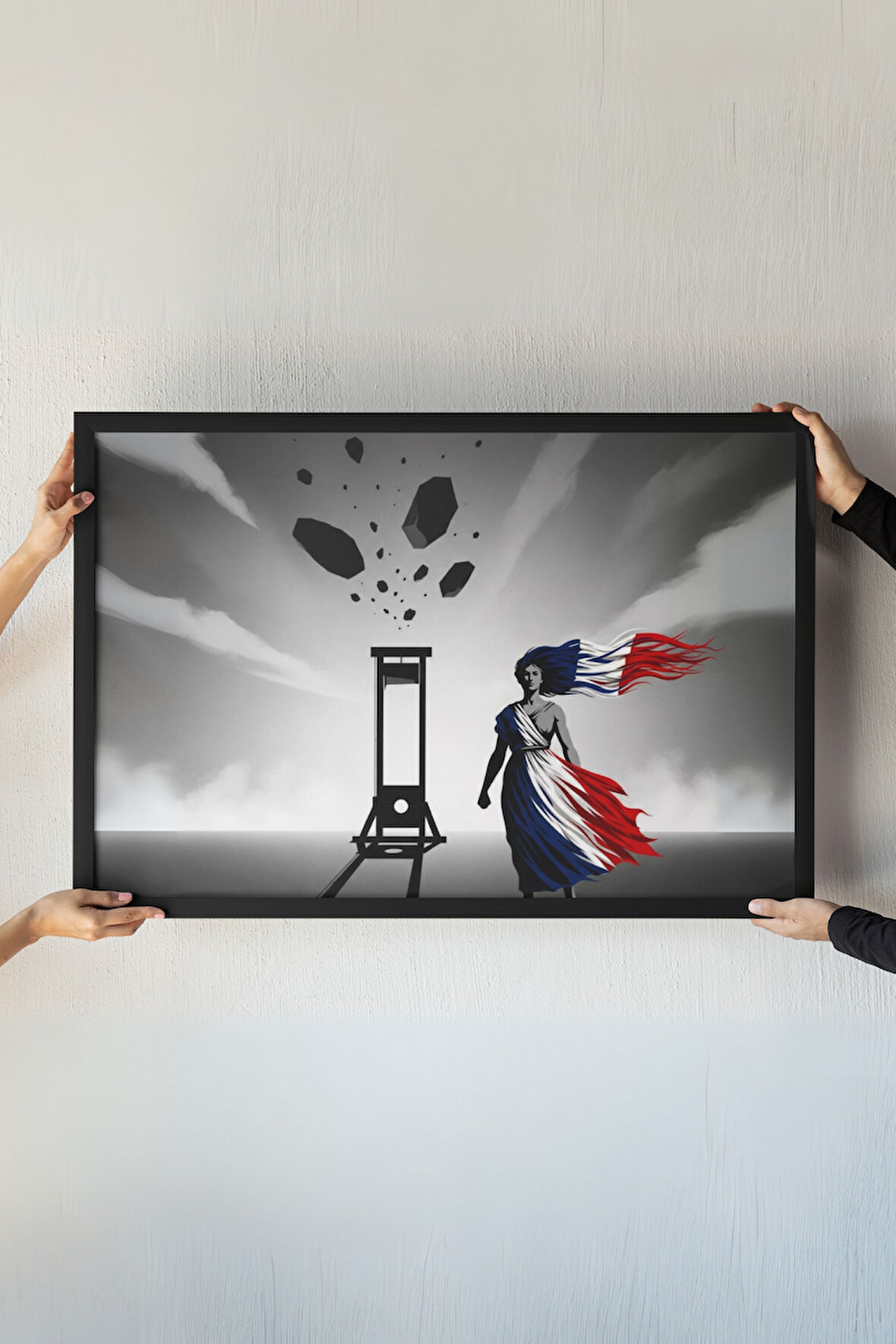 Fransız Devrimi Çerçeveli Tablo – Özgürlük ve Marianne Fransız Bayrağı Temalı Duvar Dekoru 30x42 cm