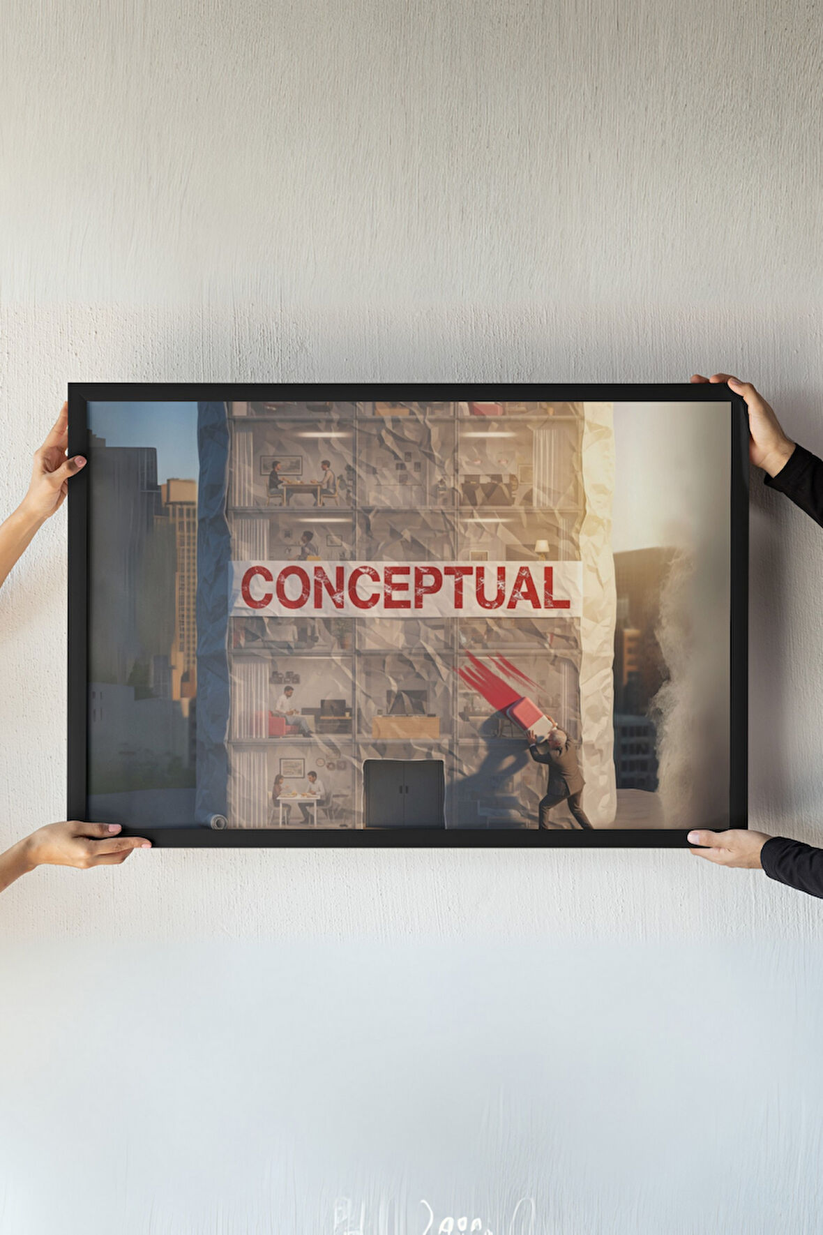 Conceptual Art Çerçeveli Tablo – Modern Mimari Mizah – Ofis Dekoru – Duvar Dekoru – 30x42 cm