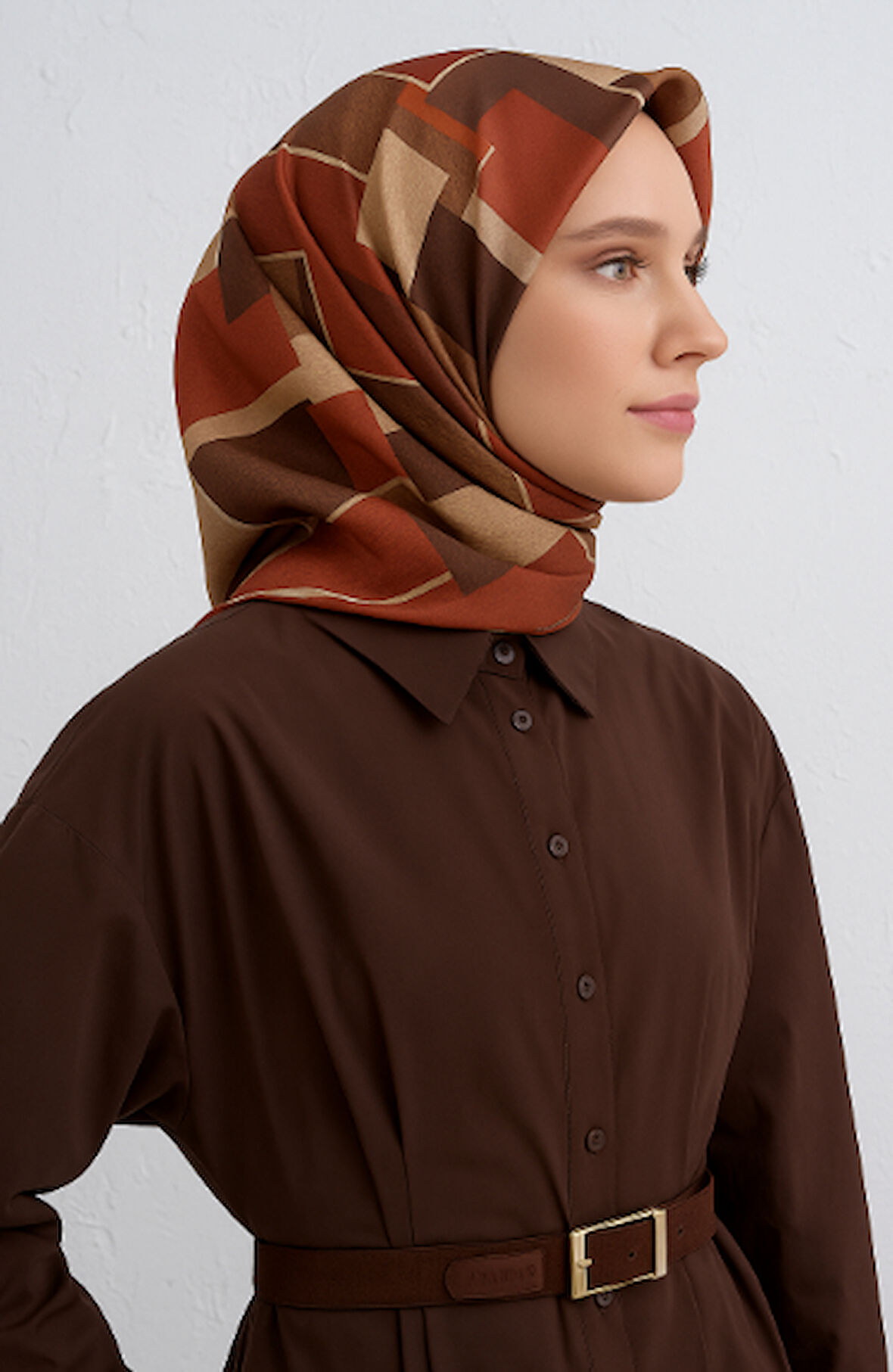 Vissona Tivil İpek Eşarp 17357 - 0014 - 0014 Taba Dokulu Desen