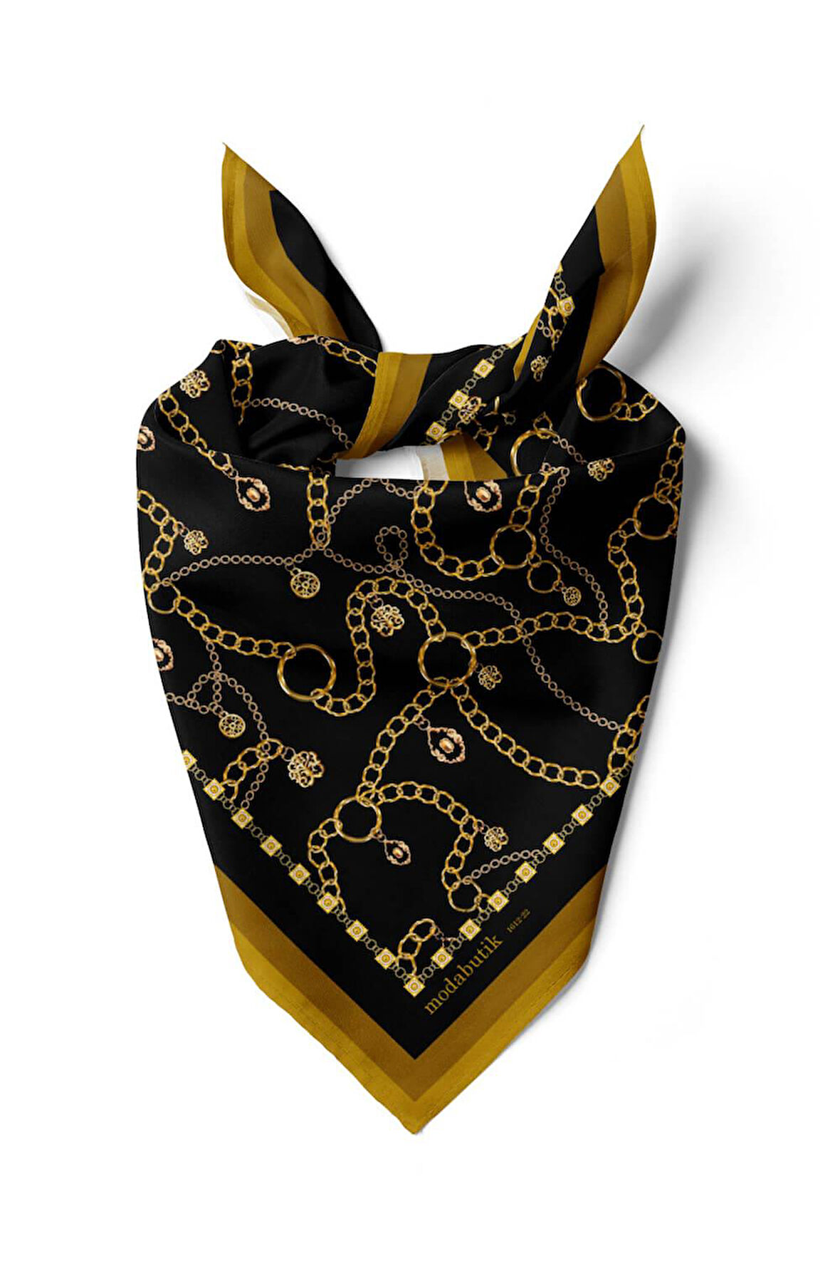 H13 Kadın Siyah Sarı Zincir Desenli 50x50 Bandana