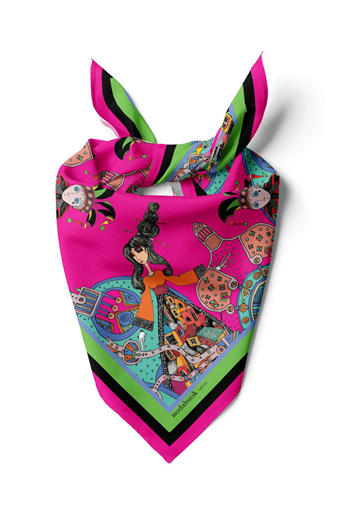 E49 Kadın Pembe Minyatür Desenli 50x50 Bandana