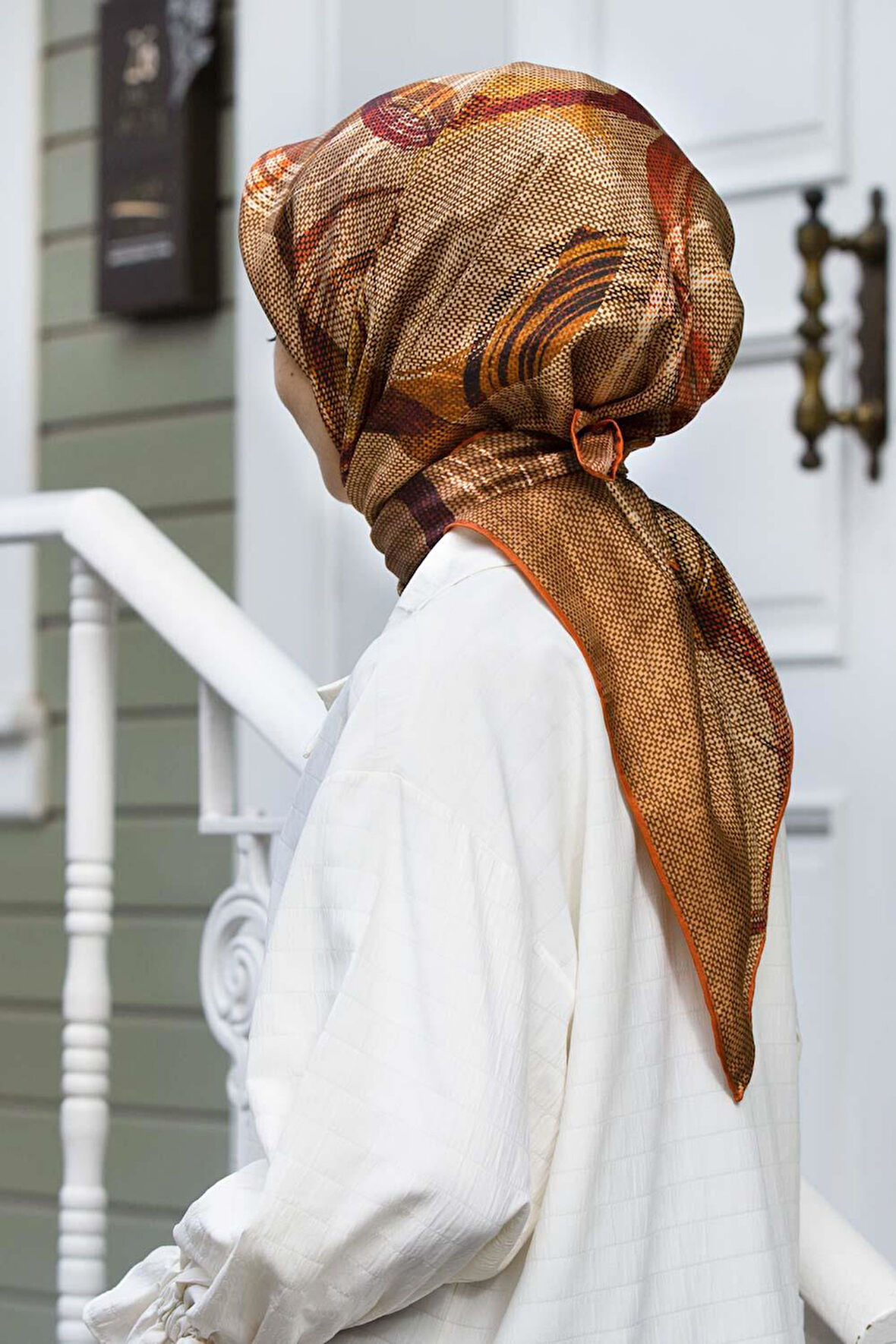 Vissona Tivil İpek Eşarp 7405-0004-0014 Turuncu Karışık Desen