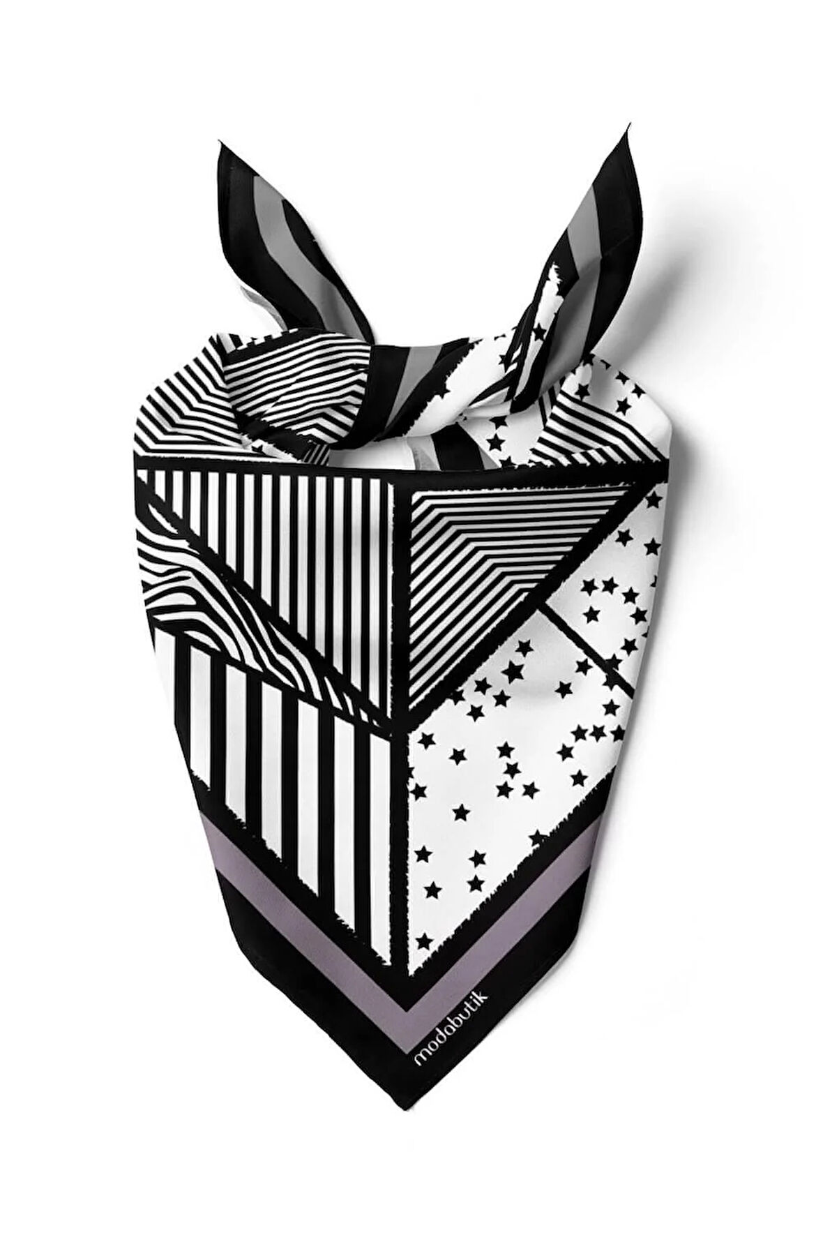 Kadın Sİyah Beyaz Square Star Desenli 50x50 Bandana