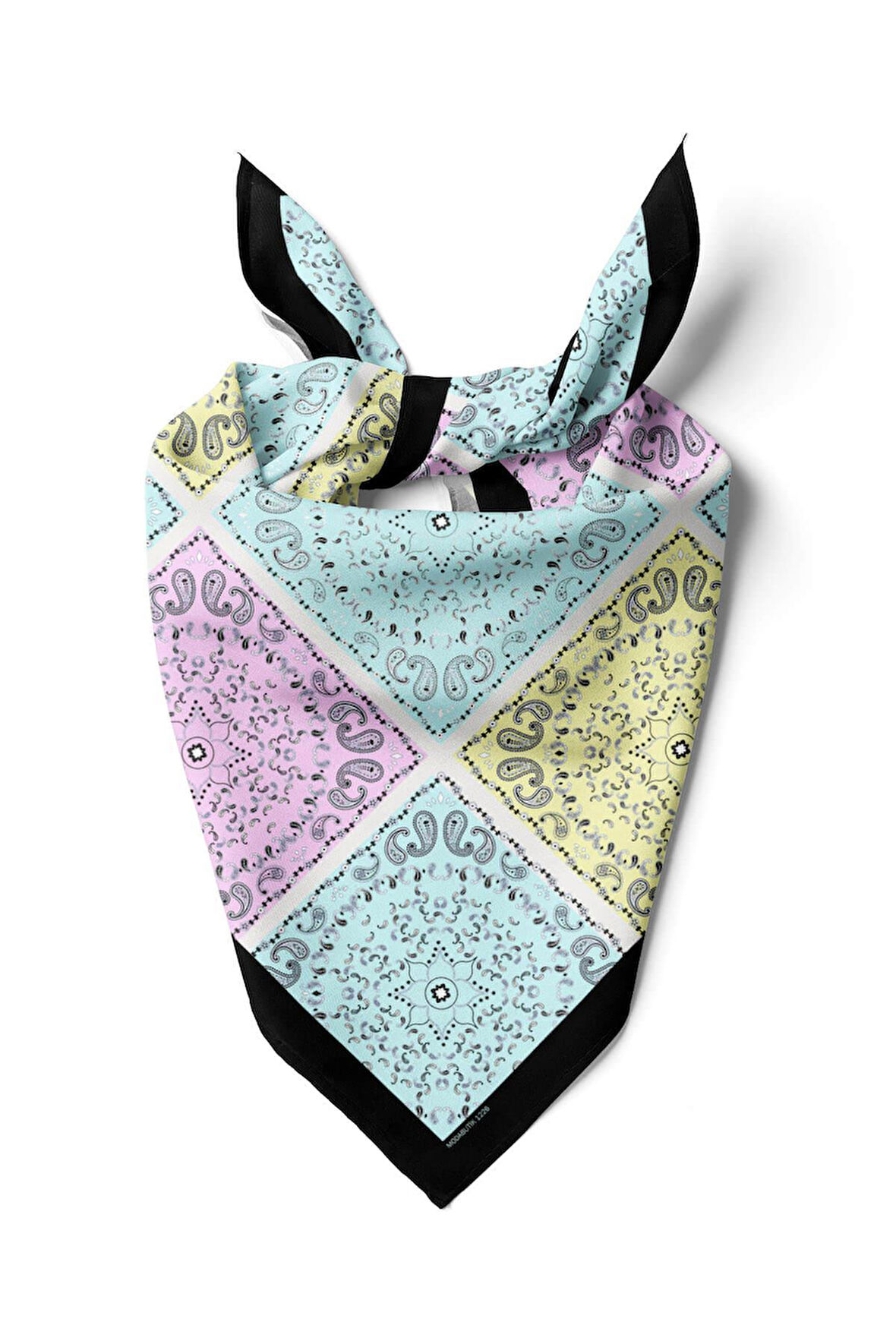 Y33 Kadın Sarı Turkuaz Kareli Desenli 50x50 Bandana HYL DG01226-22