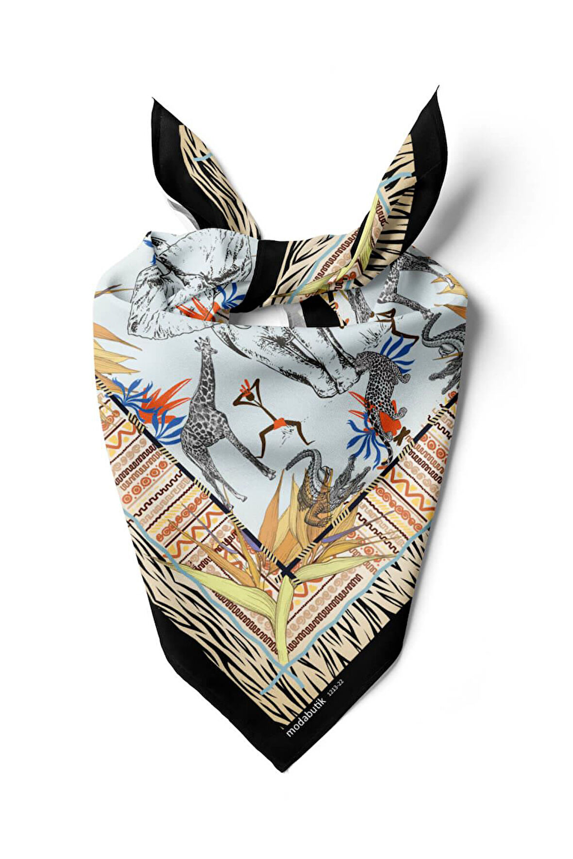 Kadın Sarı Mavi Serengeti Desenli 50x50 Bandana