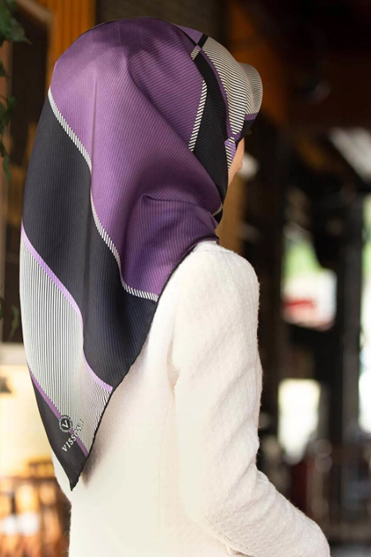 Vissona Tivil İpek Eşarp 8410-0022 Lila Karışık Desen 