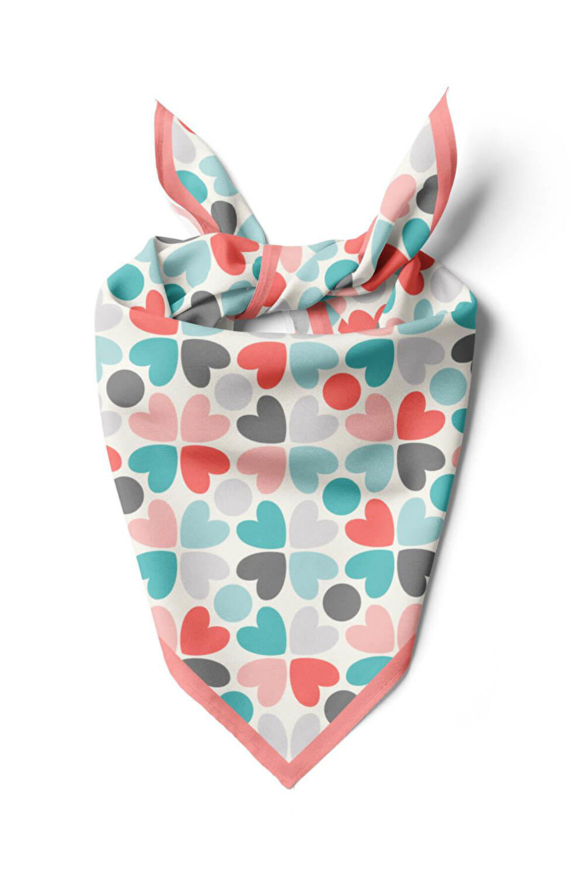 Kadın Pembe  Mavi Kalp Desenli 50x50 Bandana HYL DG0546-22