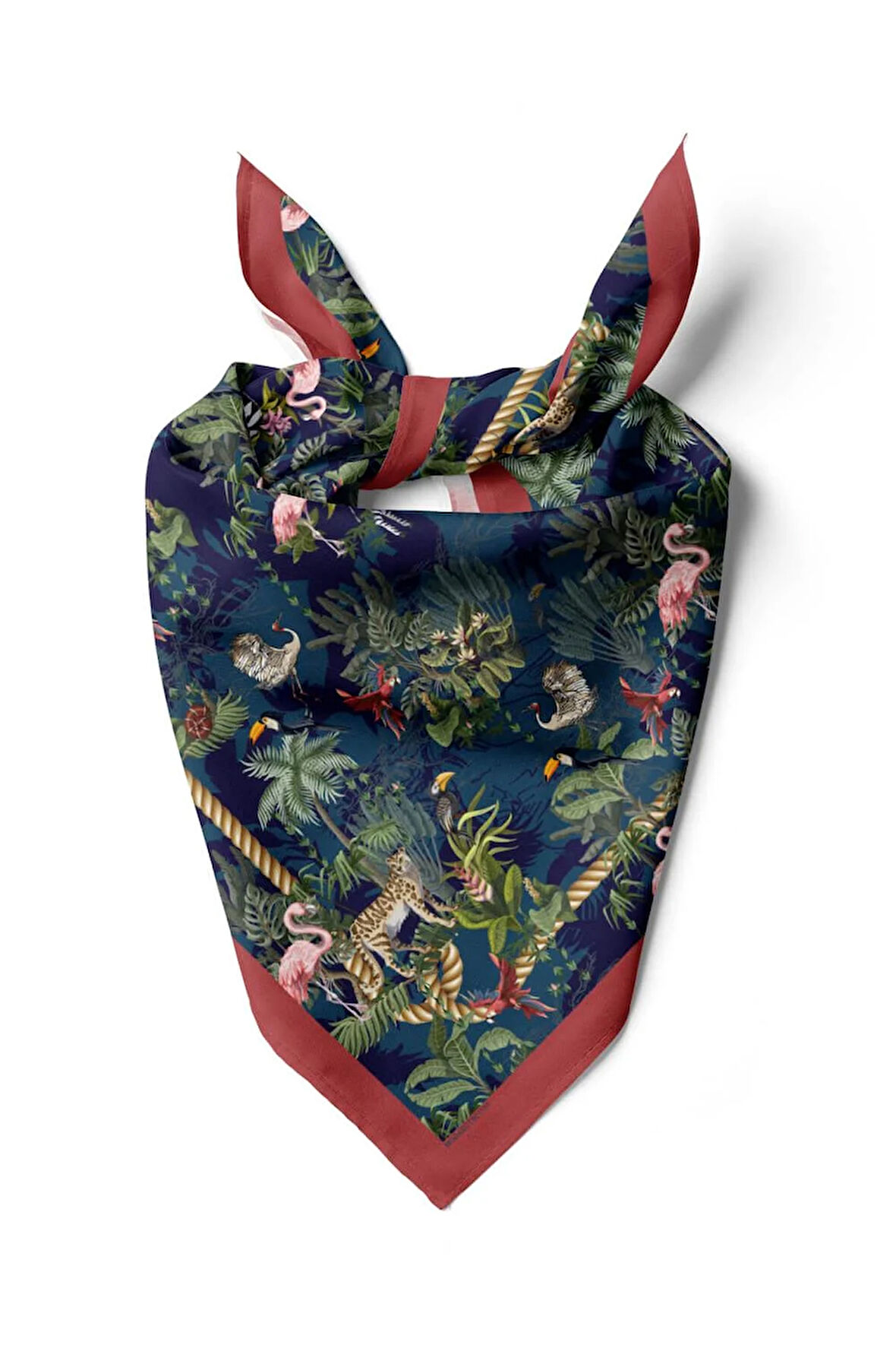 Kadın Lacivert Yeşil Flamingo Desenli 50x50 Bandana HYL DG01131-22