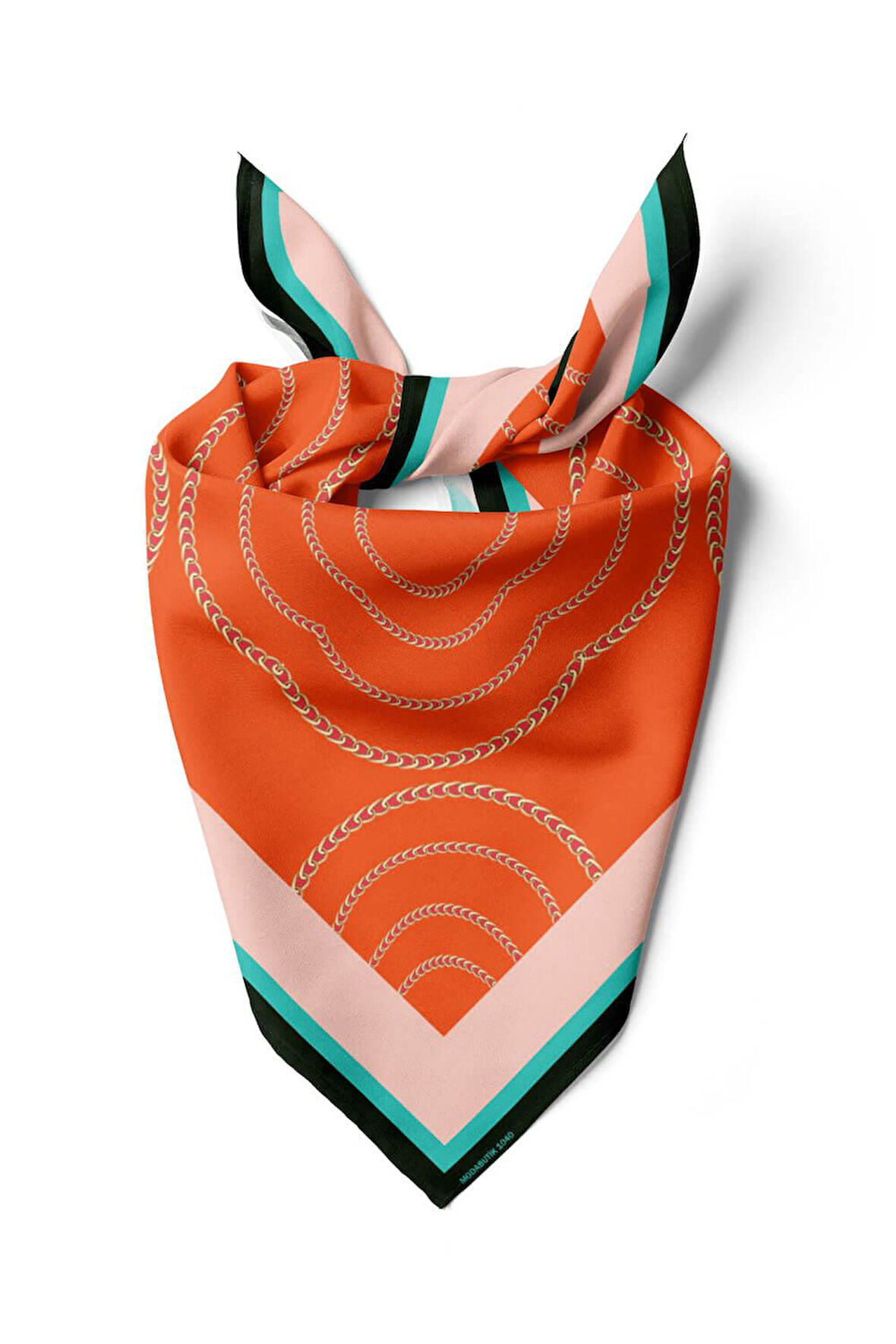 A68 Kadın Koyu Turuncu Turkuaz Tether Desenli 50x50 Bandana HYL DG01040-22