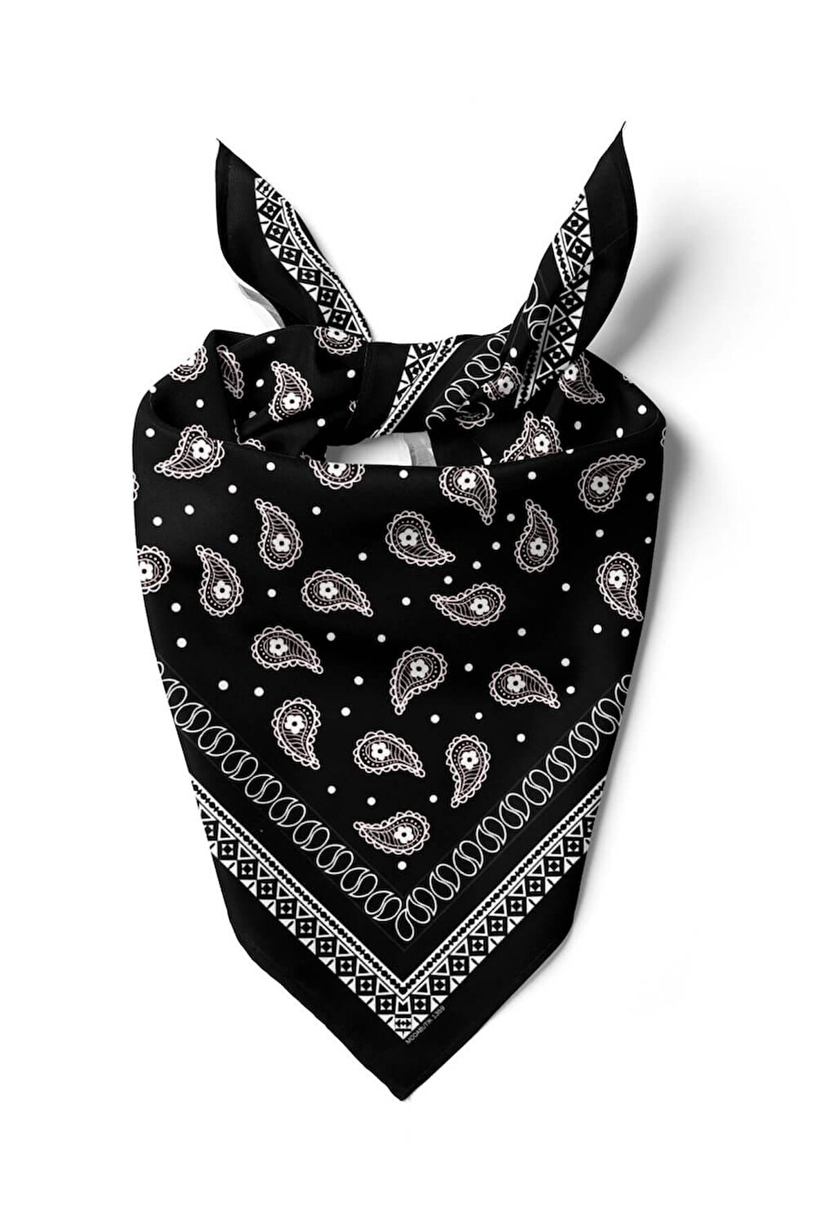 F46 Kadın Siyah Beyaz Şal Desenli 50x50 Bandana HYL DG01359-22