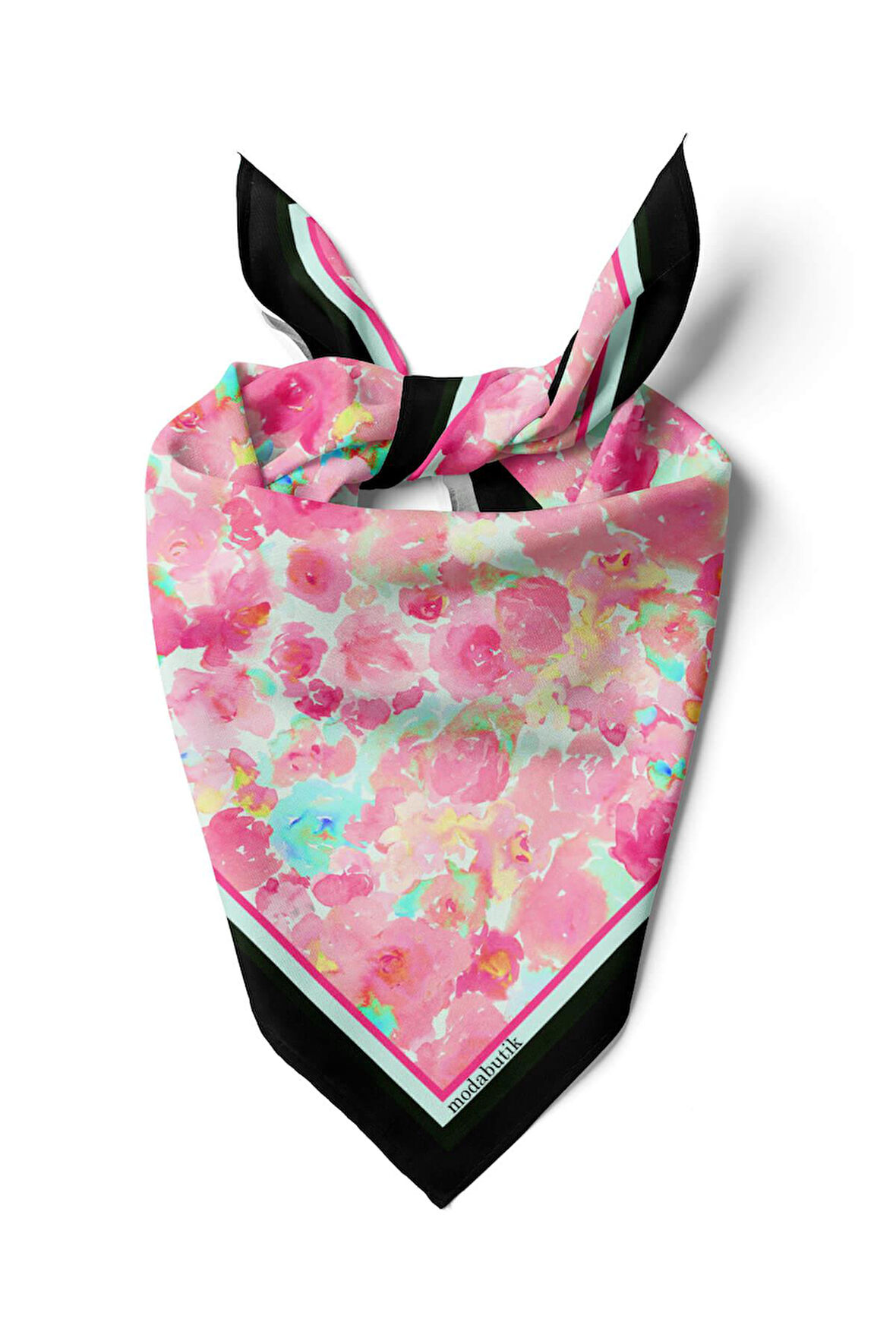 Kadın Pembe Çiçek Desenli 50x50 Bandana HYL DG01587-22