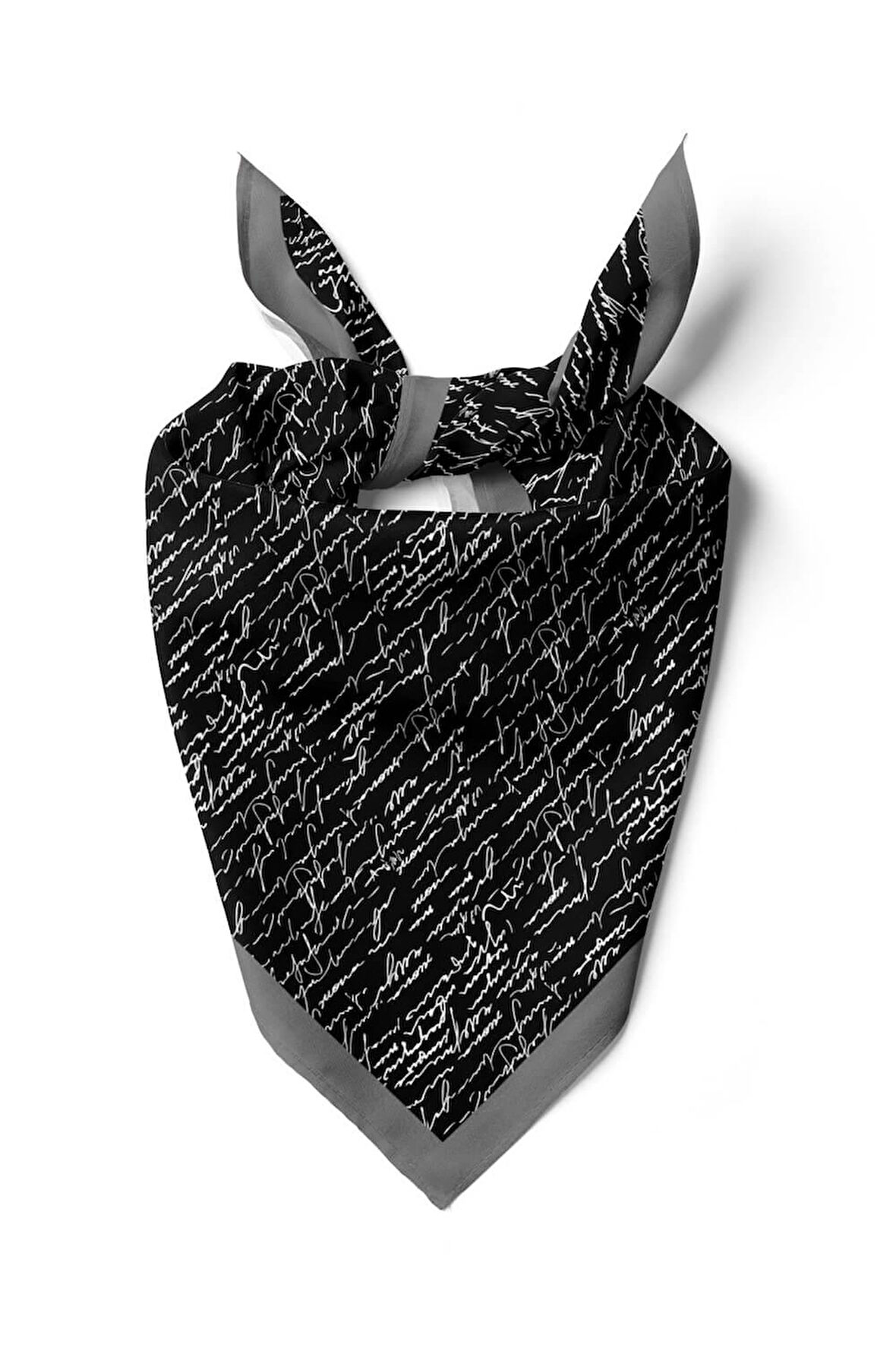 Kadın Siyah Beyaz El yazısı Desenli 50x50 Bandana HYL DG0711-22