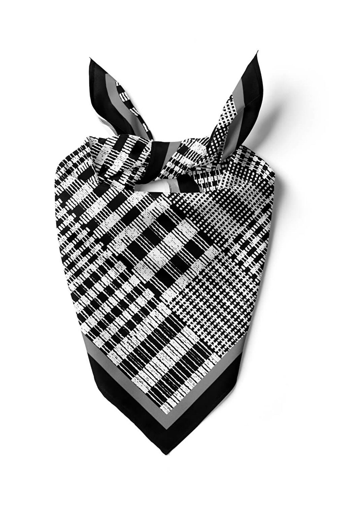 Kadın Siyah Beyaz Kareli Desenli 50x50 Bandana HYL DG0810-22