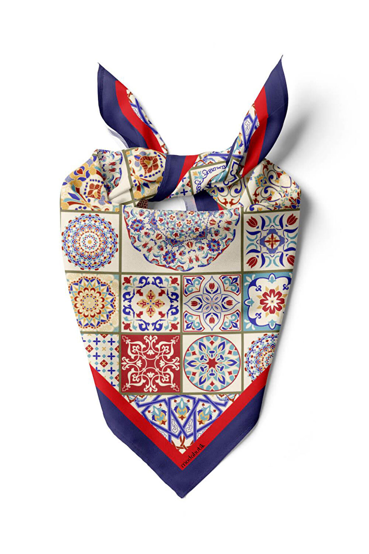 G5 Kadın Lacivert Turuncu Çini Desenli 50x50 Bandana DG0835