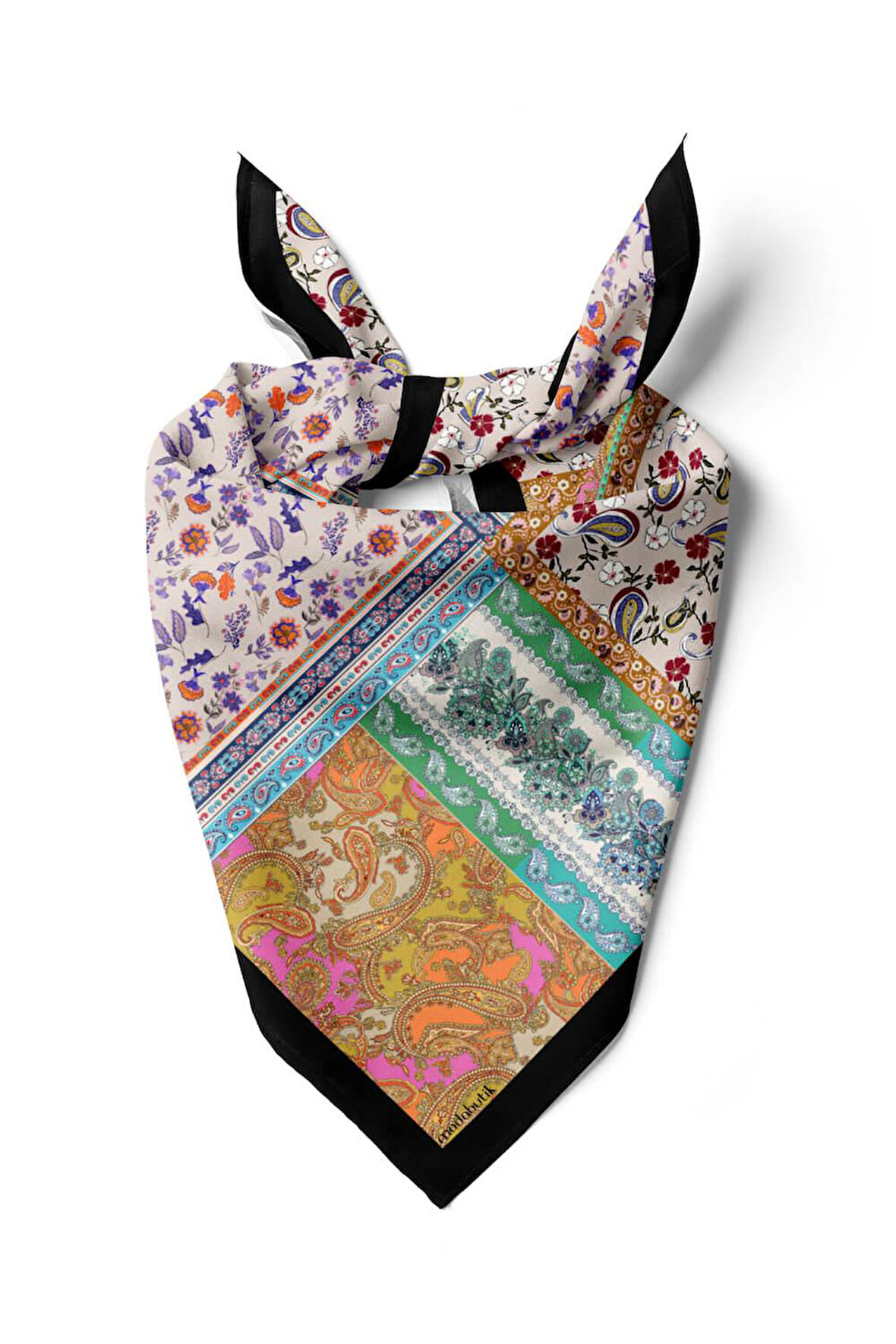 G68 Kadın Mor Beyaz Etnik Desenli 55x55 Bandana