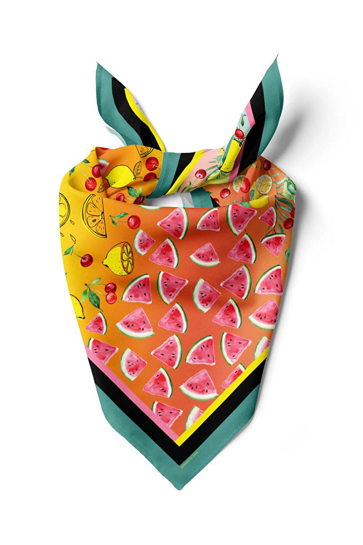 G59 Kadın Kırmızı Fruits Desenli 50x50 Bandana DG01456-22