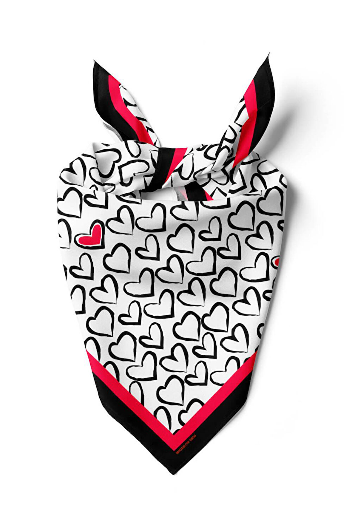B57 Kadın Kırmızı Beyaz Sİyah Heart Desenli 50x50 Bandana