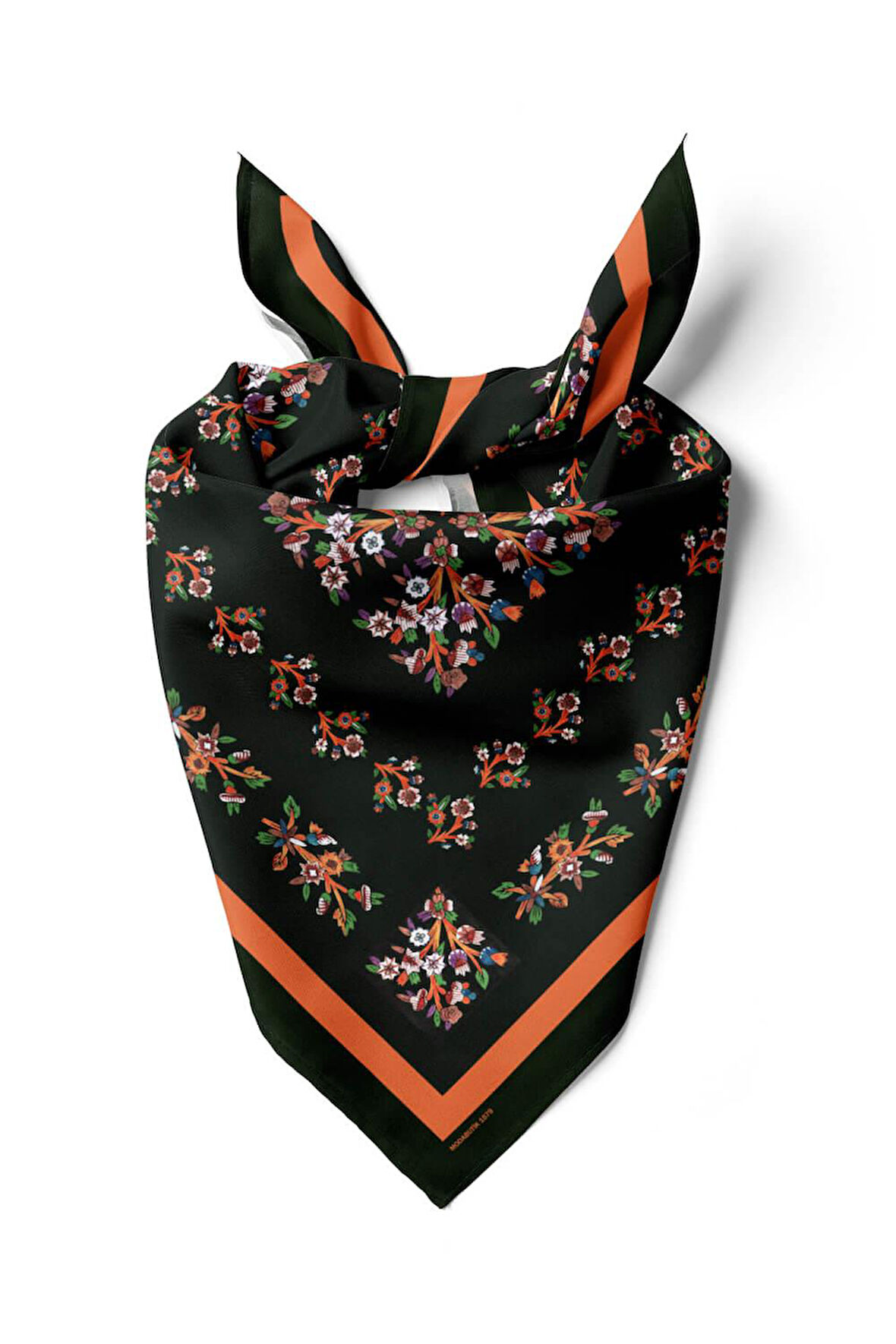 B21 Kadın Siyah Çiçek Desenli 50x50 Bandana DG01579-22