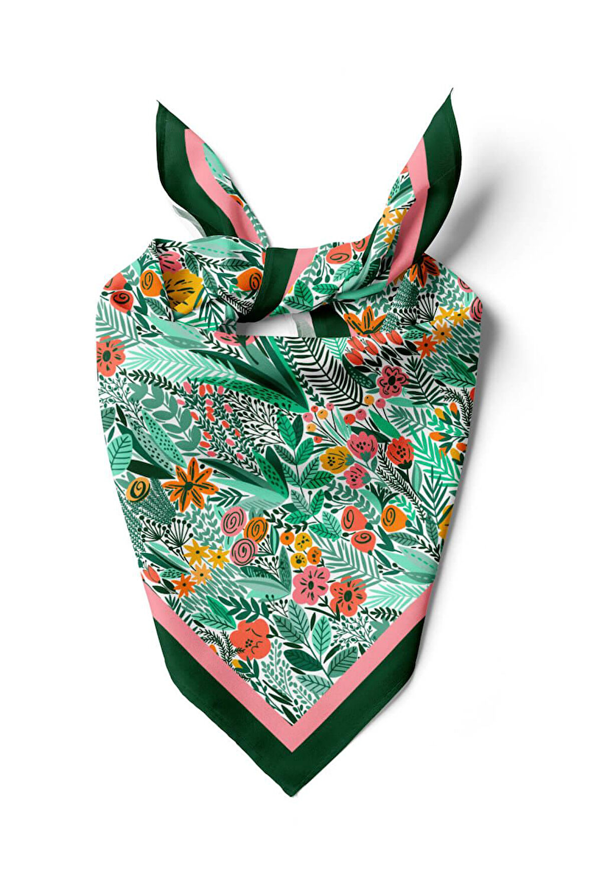 A44 Kadın Yeşil Greenery Desenli 50x50 Bandana HYL DG0720-22