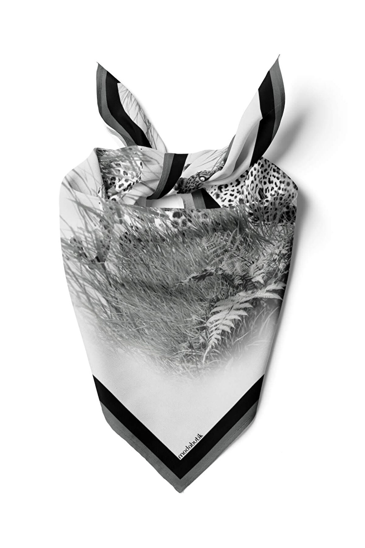 D57 Kadın Yeşil Gri Kaplan Desenli 50x50 Bandana HYL DG01330-22