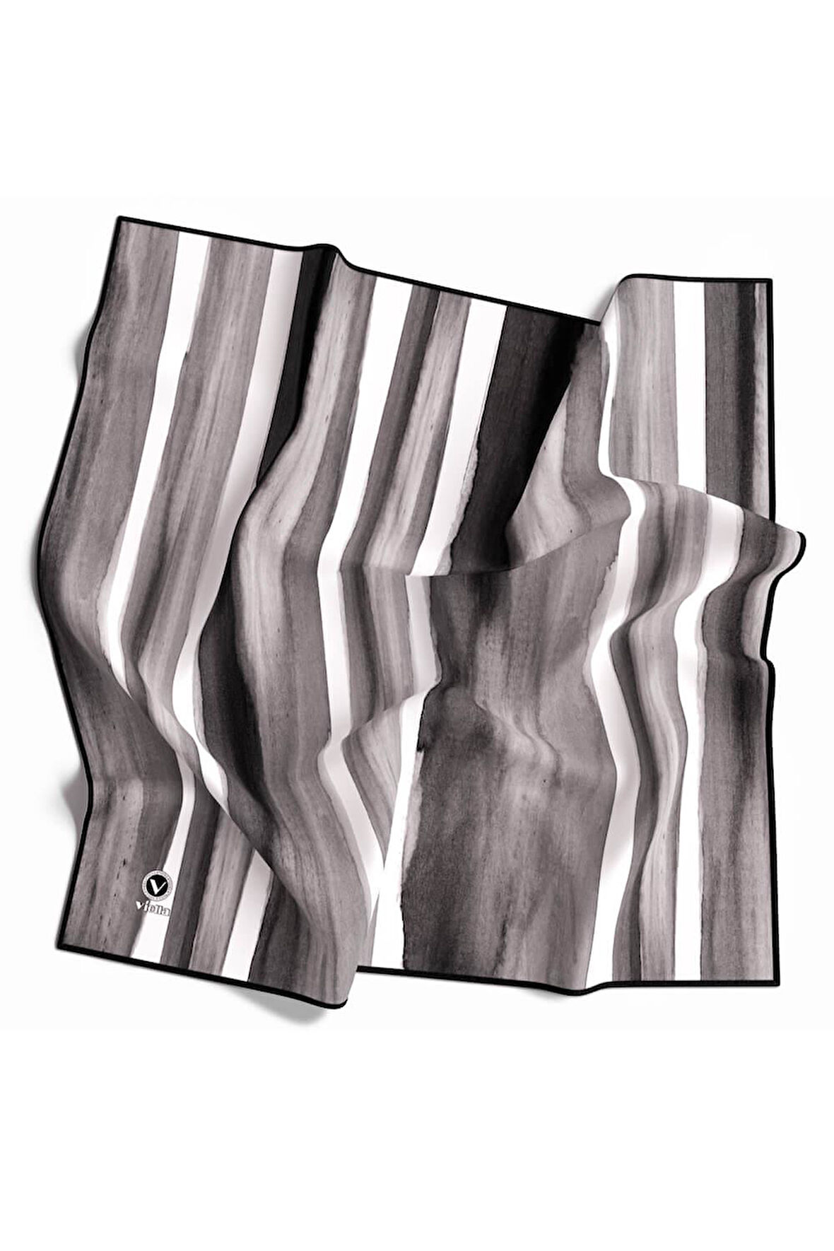 Twill Suluboya Çizgi Desenli Siyah - Beyaz Renkli 90x90 Eşarp (İpek İçermez) Kenar Dikiş Şekli El Dikişli