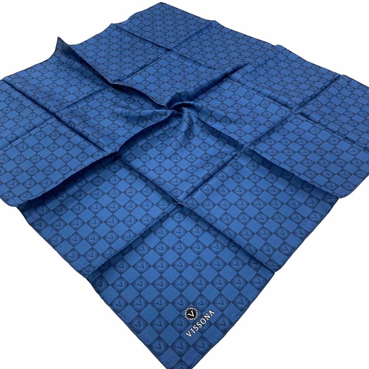 Vissona İndigo-2 Dama Desen Tivil İpek Eşarp 51495-0031