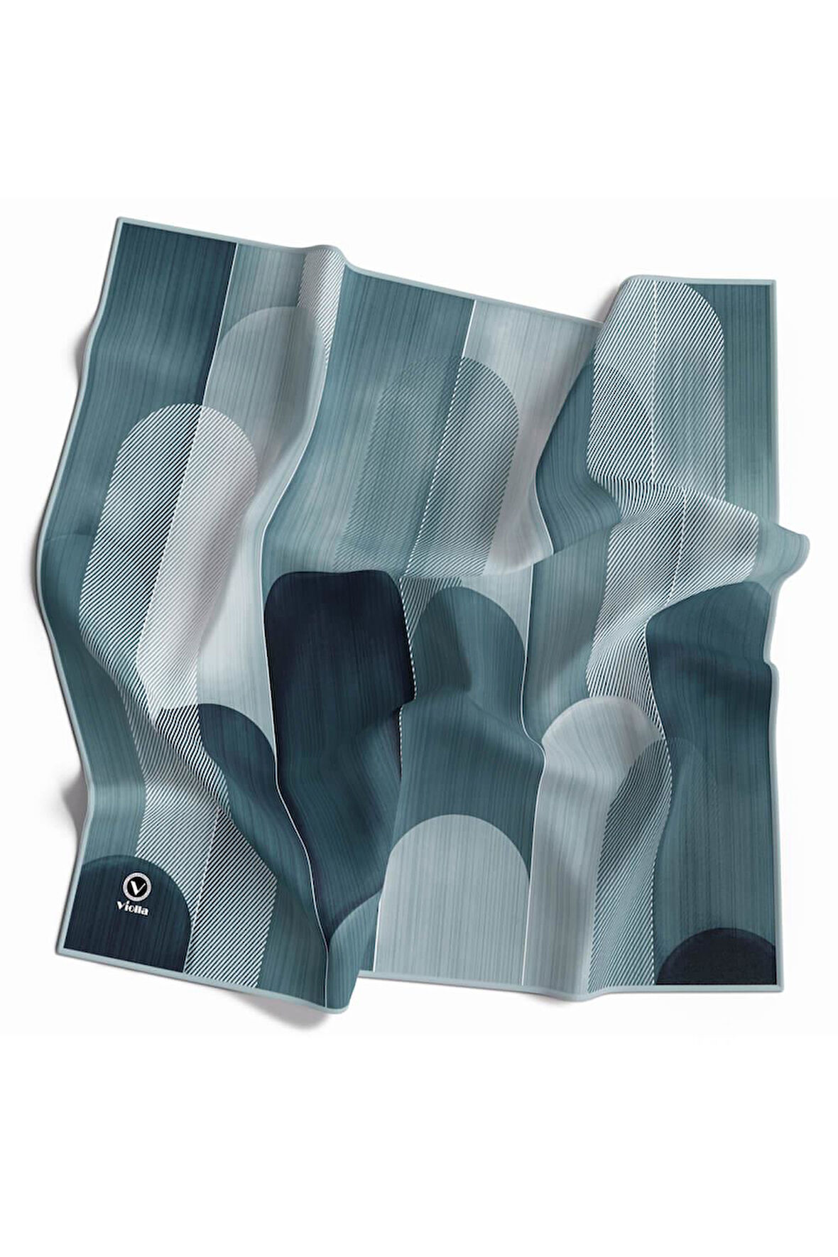 Twill Geometrik Desenli Petrol Yeşili Renkli 90x90 Eşarp (İpek İçermez) Kenar Dikiş Şekli El Dikişli