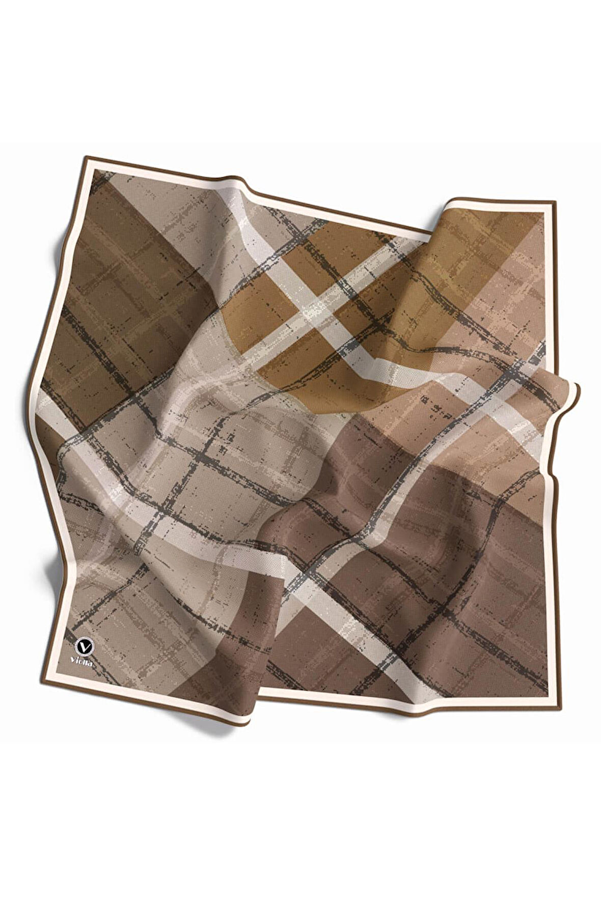 Twill Eskitme Desenli Vizon Renkli 90x90 Eşarp (İpek İçermez) Kenar Dikiş Şekli El Dikişli