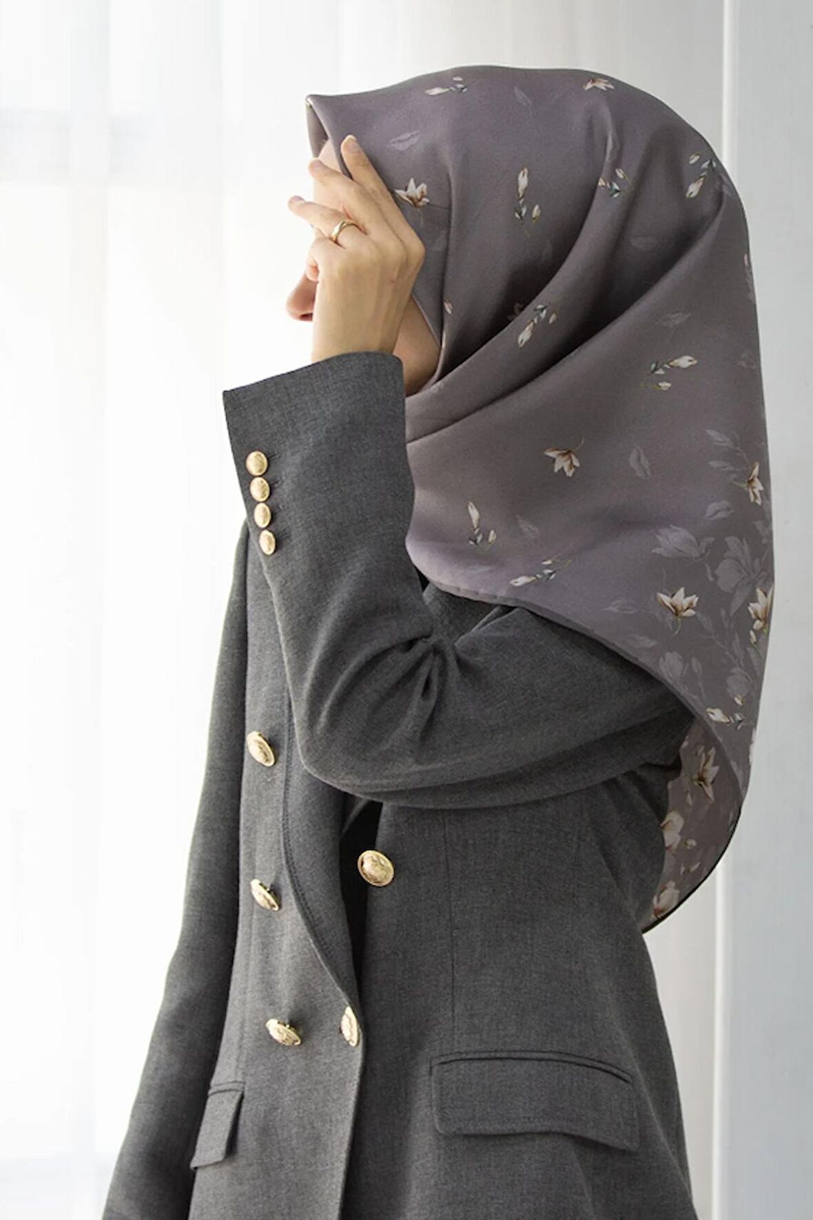 Vissona Twill İpek Eşarp Gri 0028-03