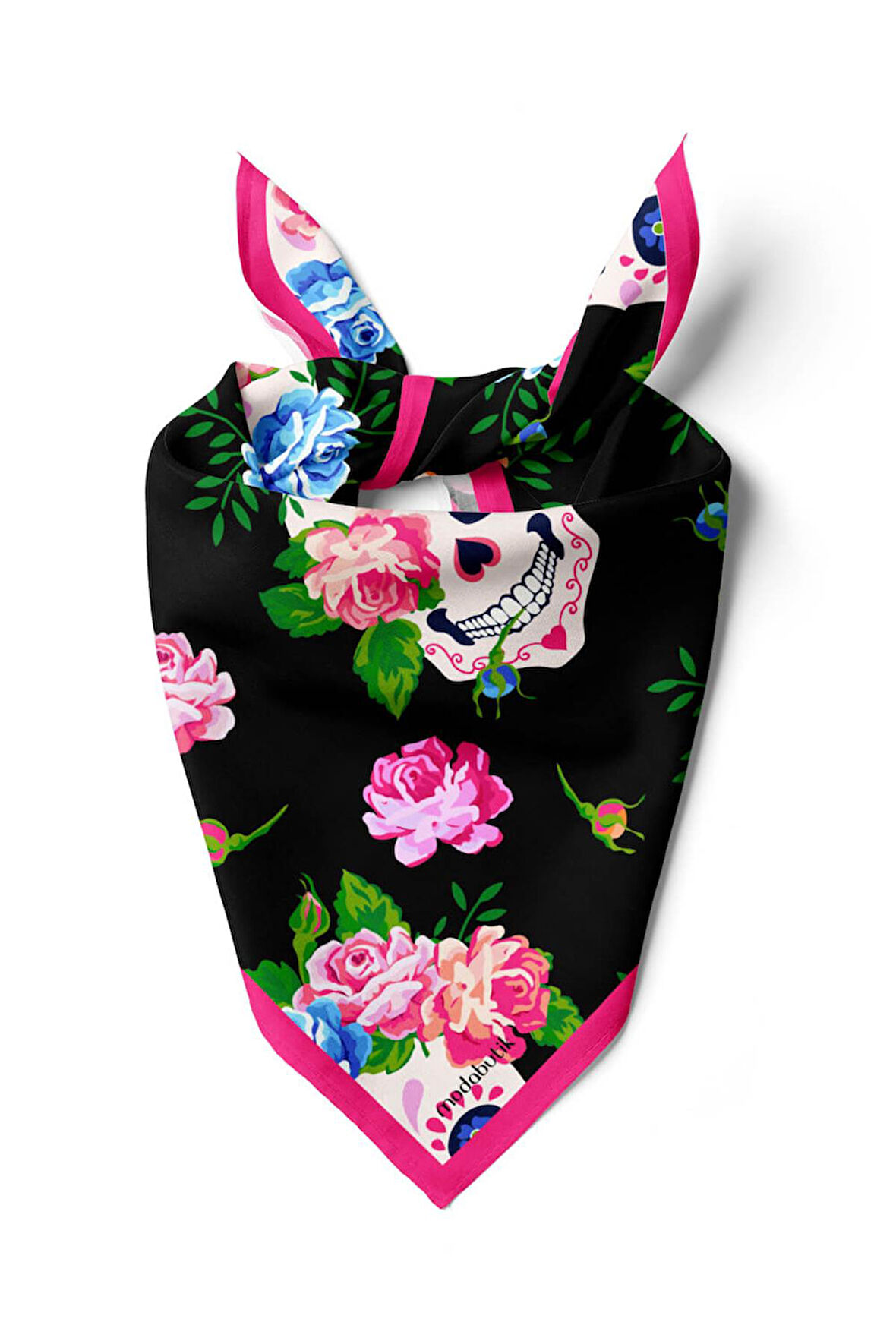 B25 Modabutik Kurukafa Desenli Çiçekli Bandana