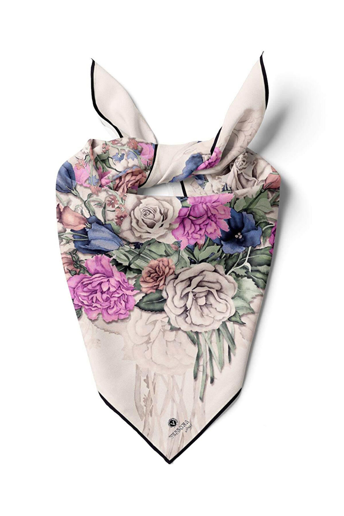 %100 İpek Kadın Desenli Bandana 80x80