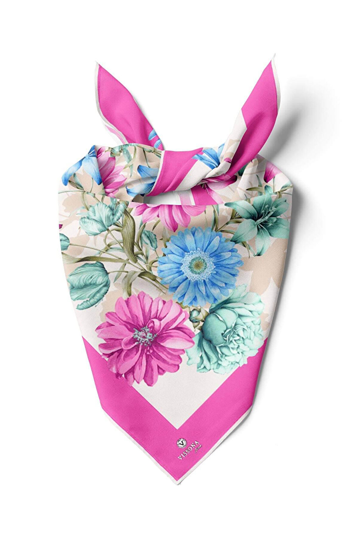 %100 İpek Kadın Desenli Bandana 80x80