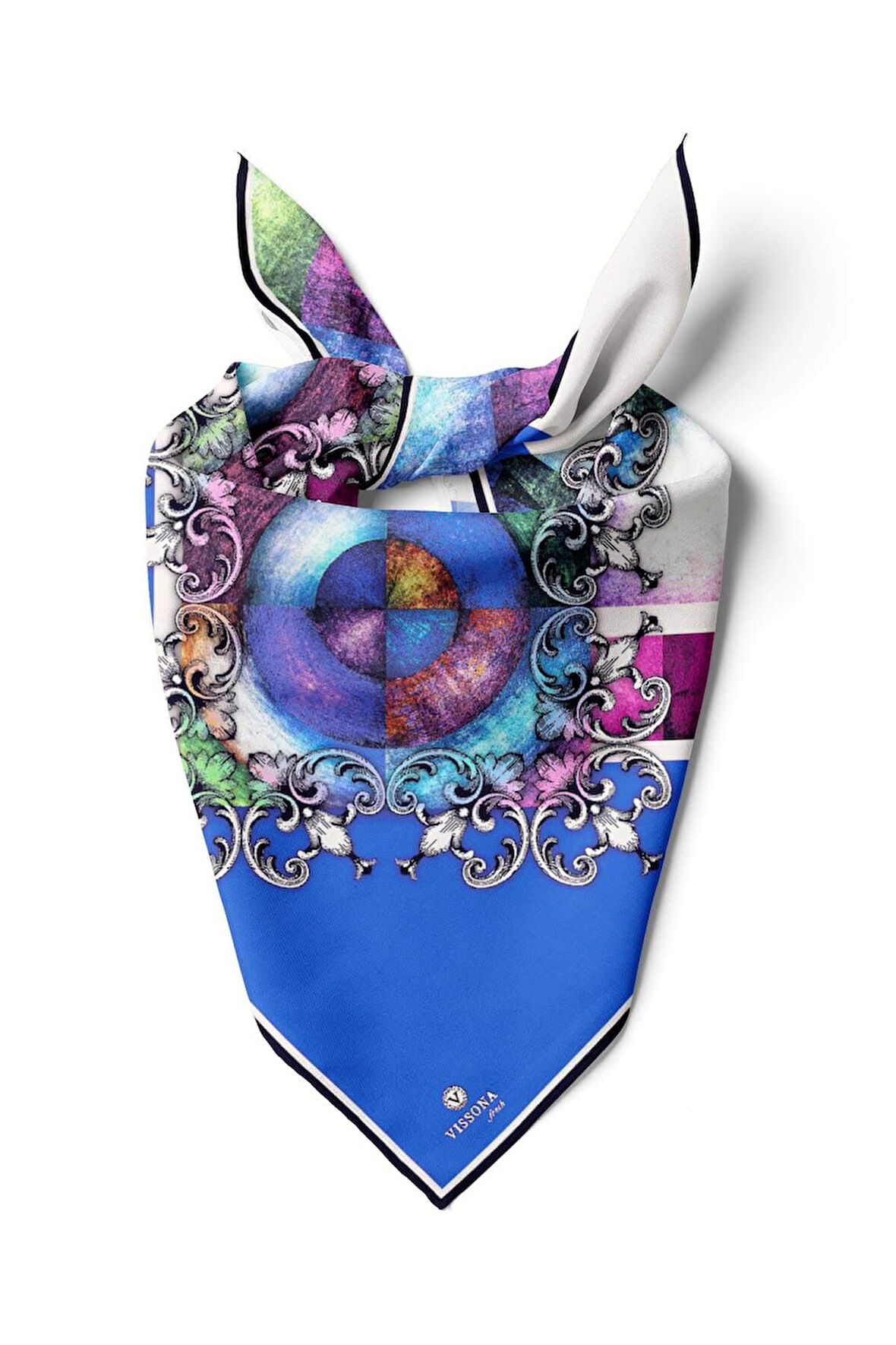 %100 İpek Kadın Desenli Bandana 80x80