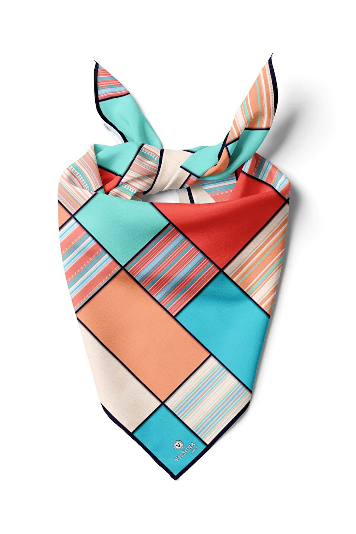 %100 İpek Kadın Geometrik Desenli Bandana 80x80