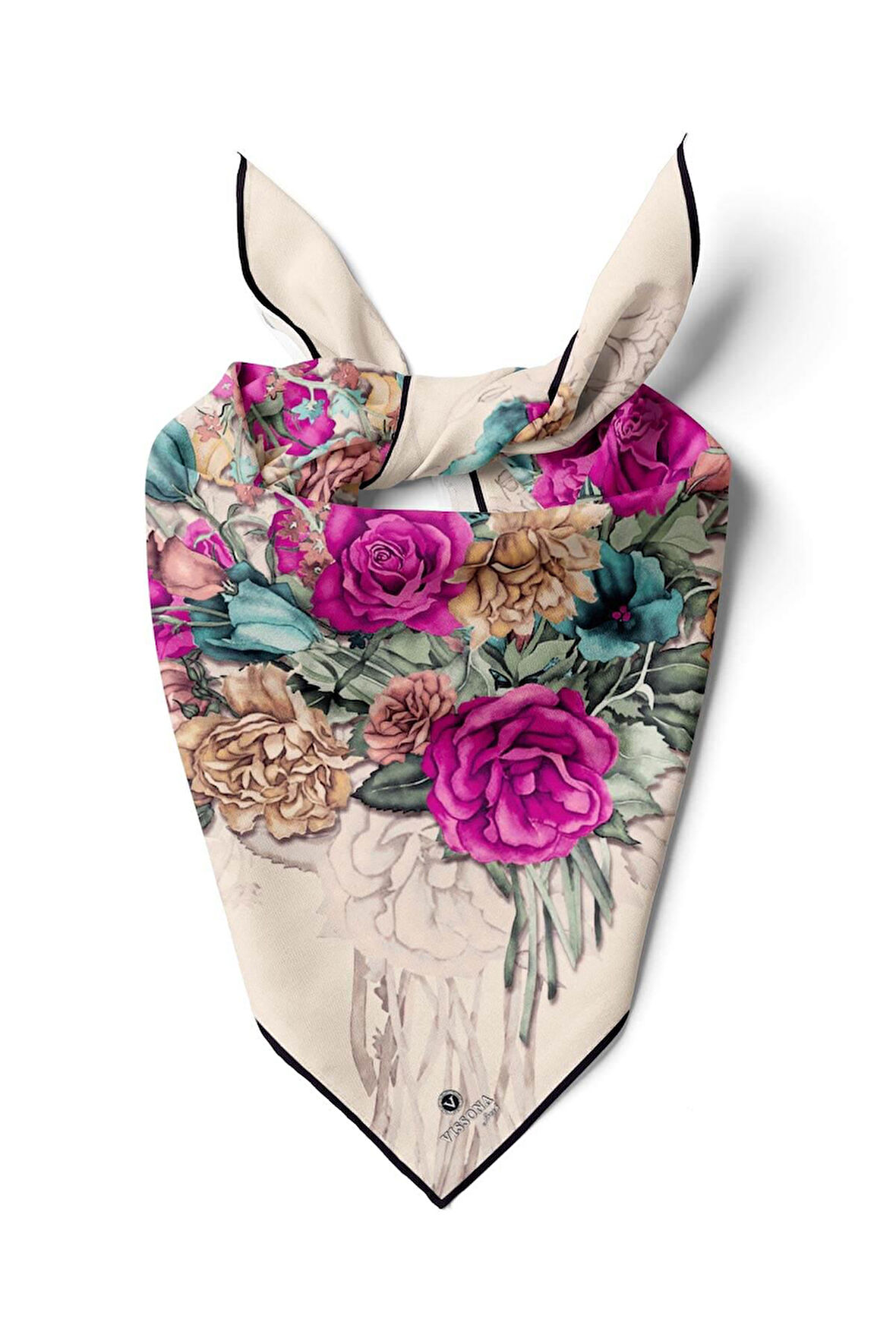 %100 İpek Kadın Desenli Bandana 80x80