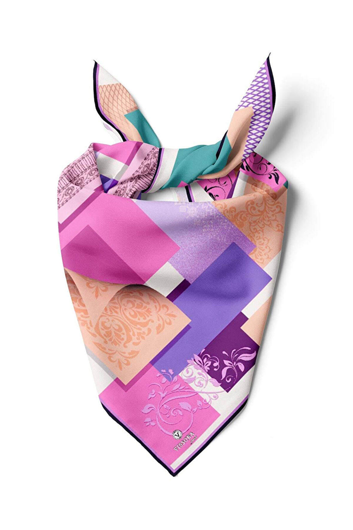 %100 İpek Kadın Desenli Bandana 80x80