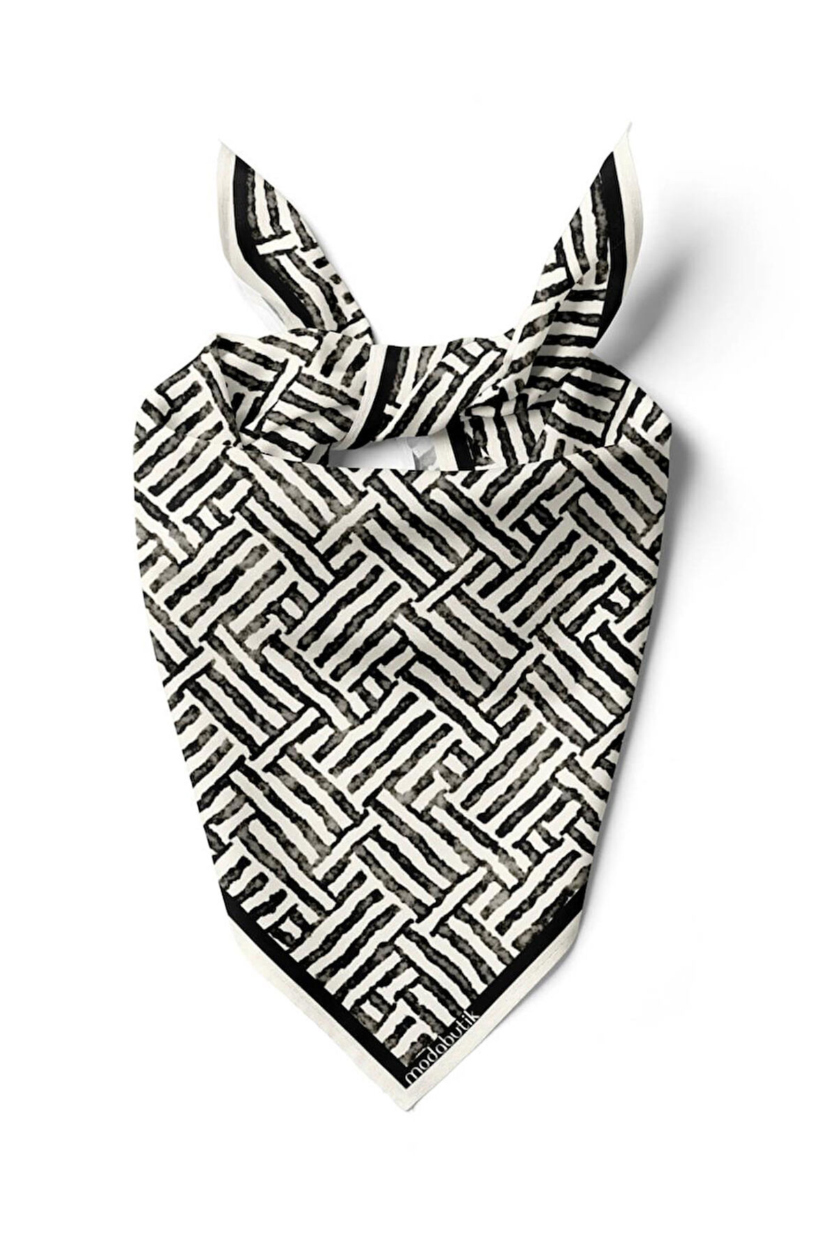 F40 Modabutik Siyah Beyaz Desenli Bandana