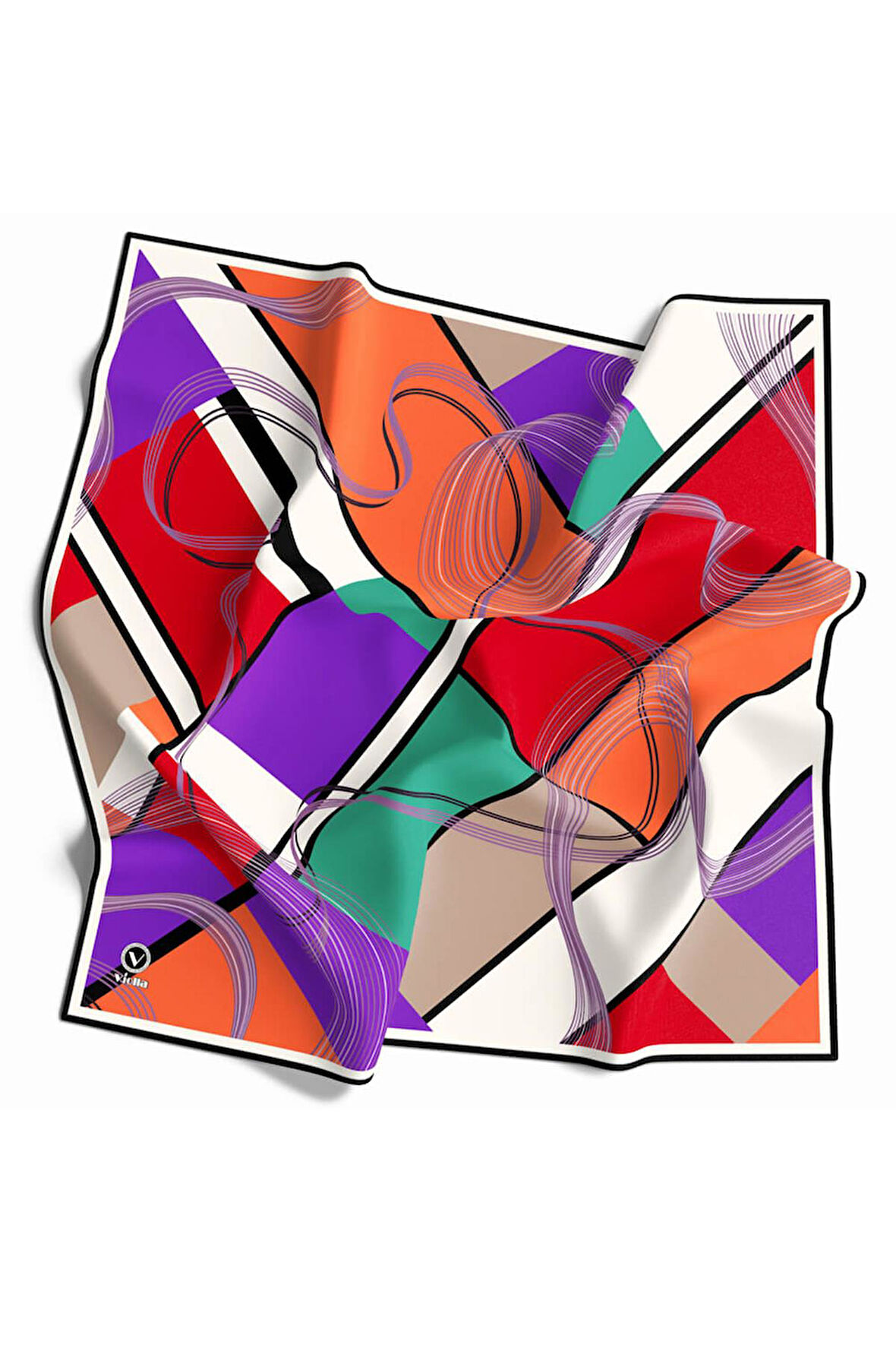 Twill Geometrik Desenli Turuncu - Kırmızı Renkli 90x90 Eşarp (İpek İçermez) Dikim Şekli : El Dikişi