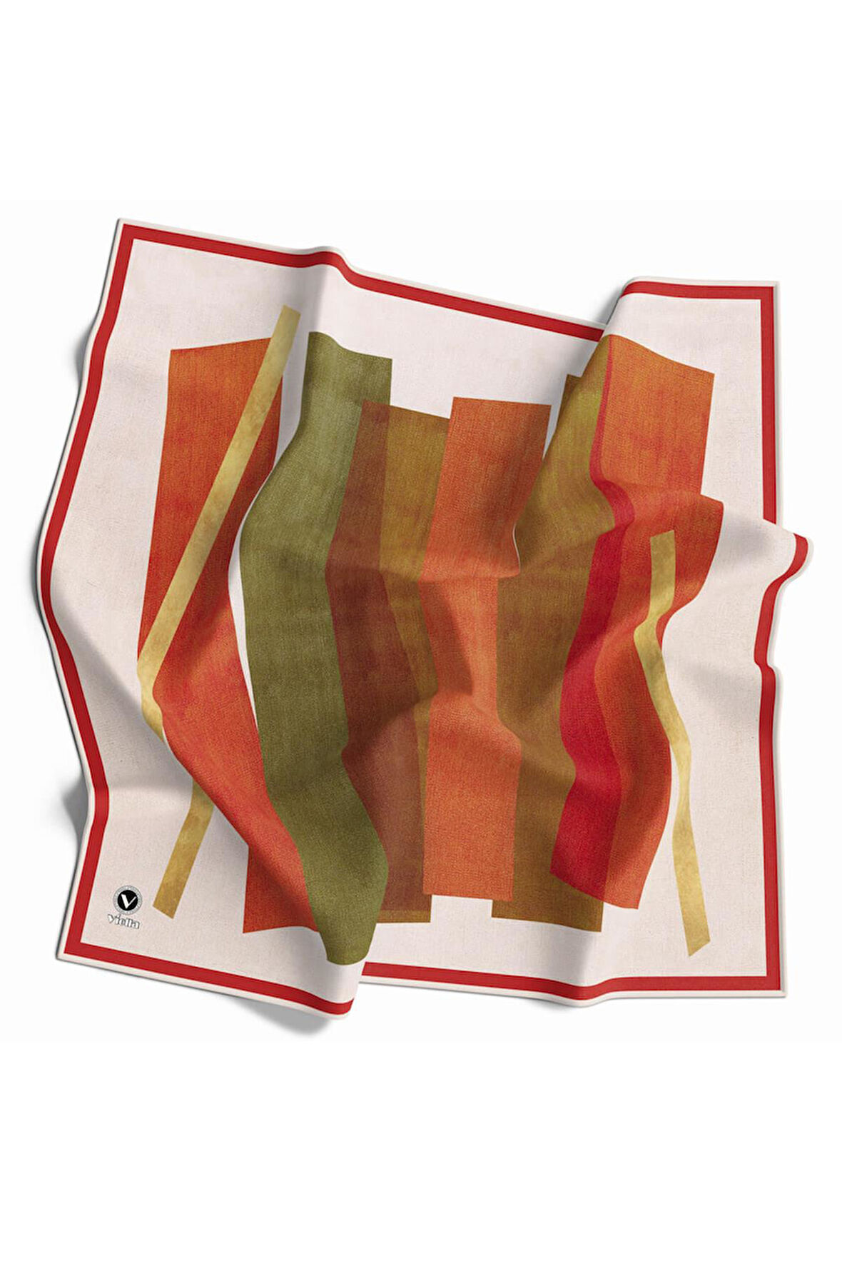 Twill Geometrik Desenli Taba Renkli 90x90 Eşarp (İpek İçermez) Kenar Dikiş Şekli El Dikişli