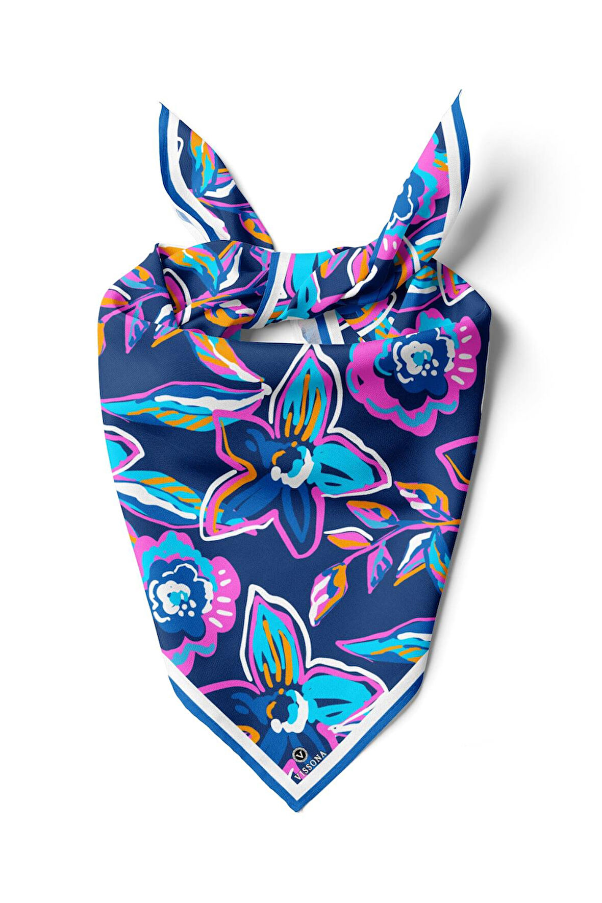Vissona Çiçek Desenli İpek Bandana