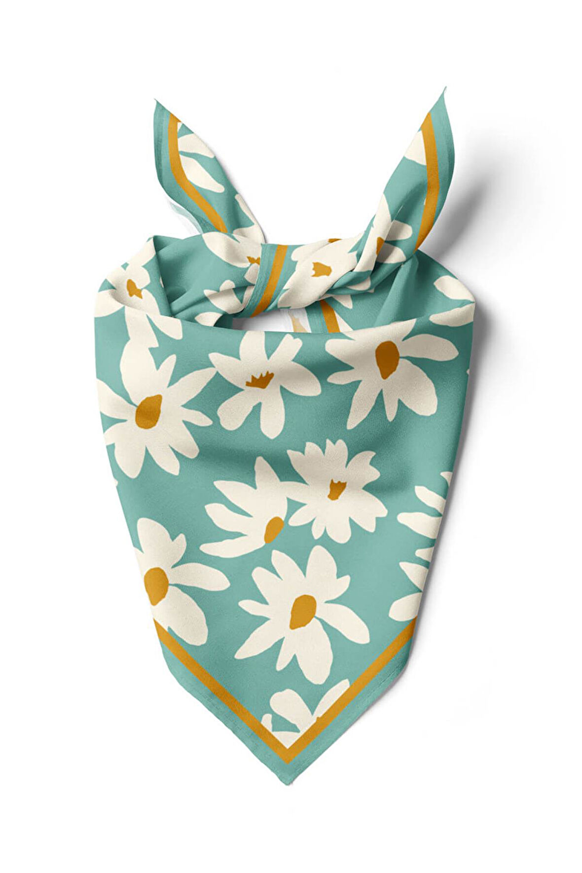 Vissona Papatya Desenli %100 İpek Bandana 55x55