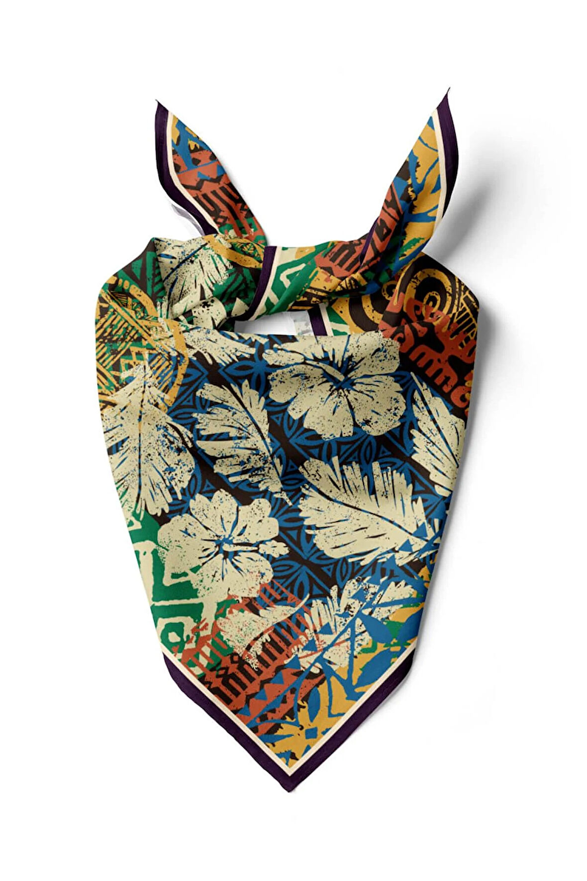 Vissona Yaprak Desenli İpek Bandana