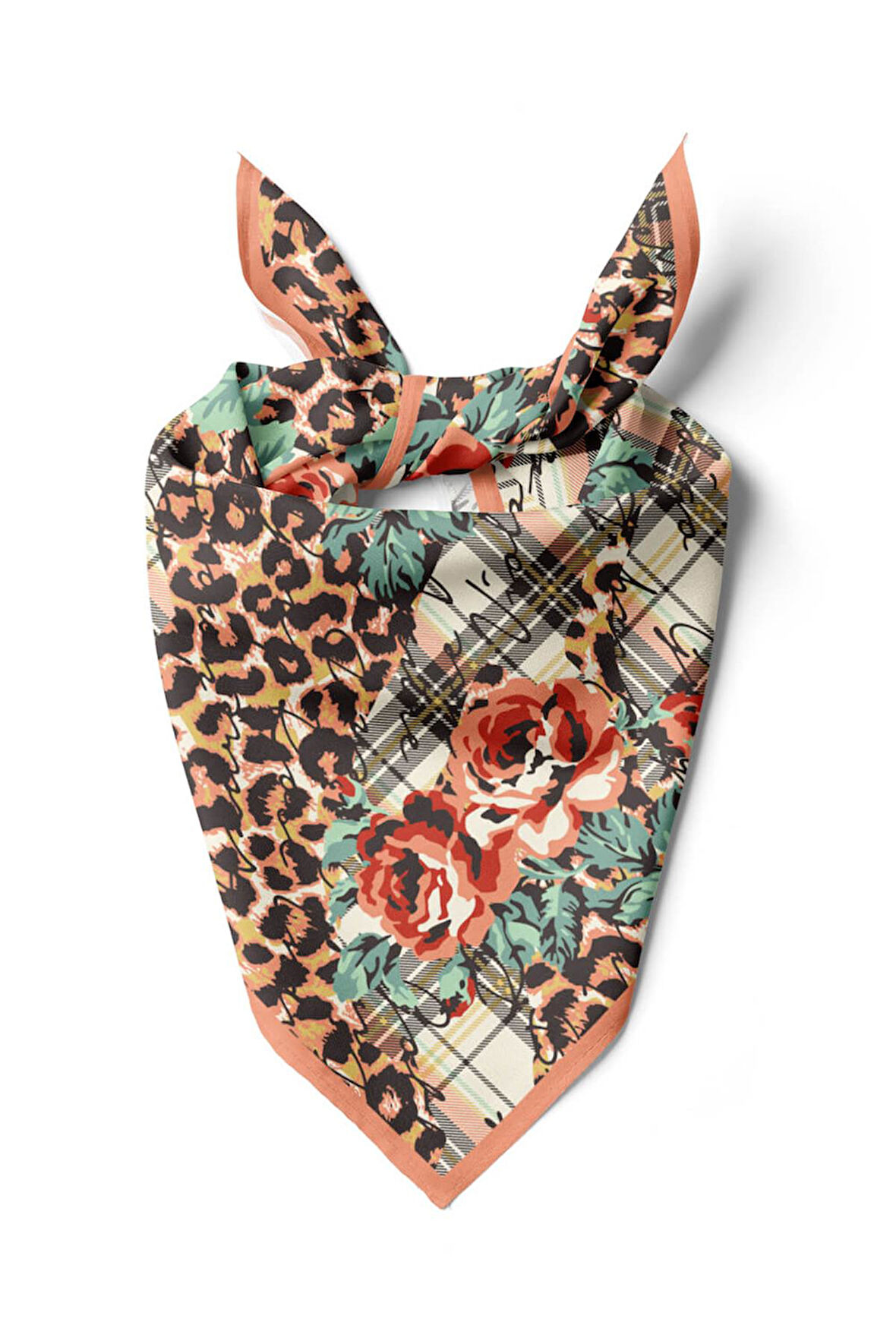V25 Modabutik Leopar ve Gül Desenli Bandana